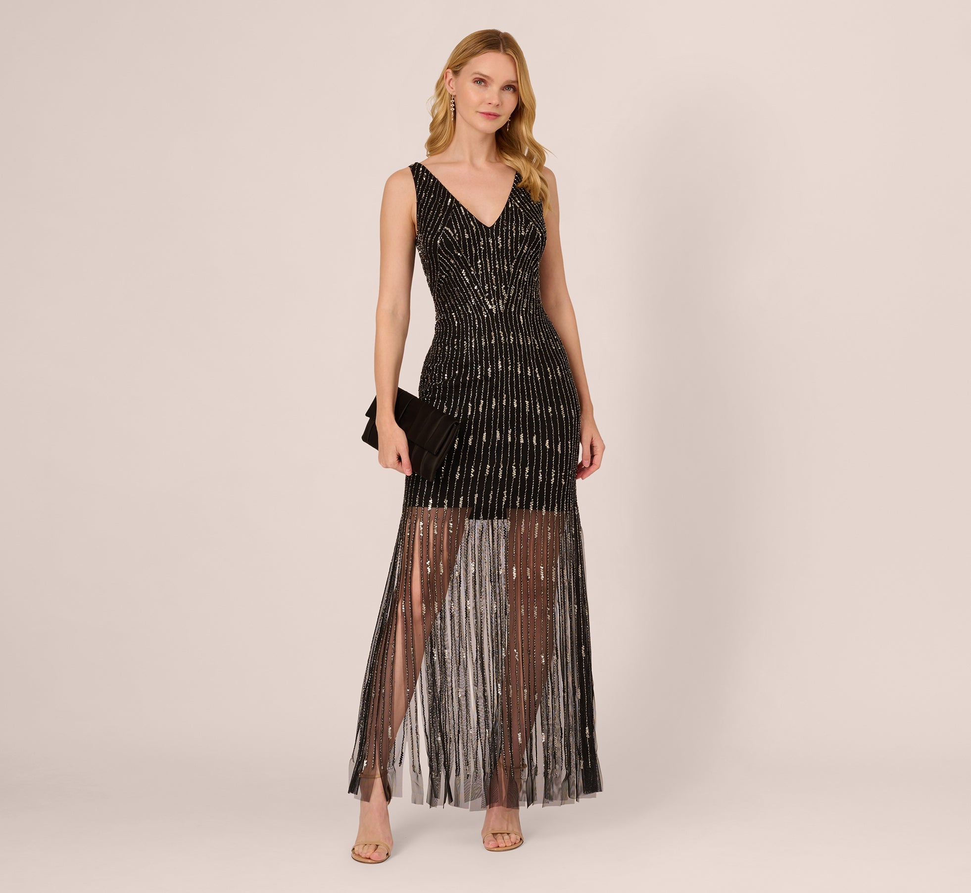 Beaded Sleeveless Dress With Carwash Hem In Black Mercury、mySite、solidvoid