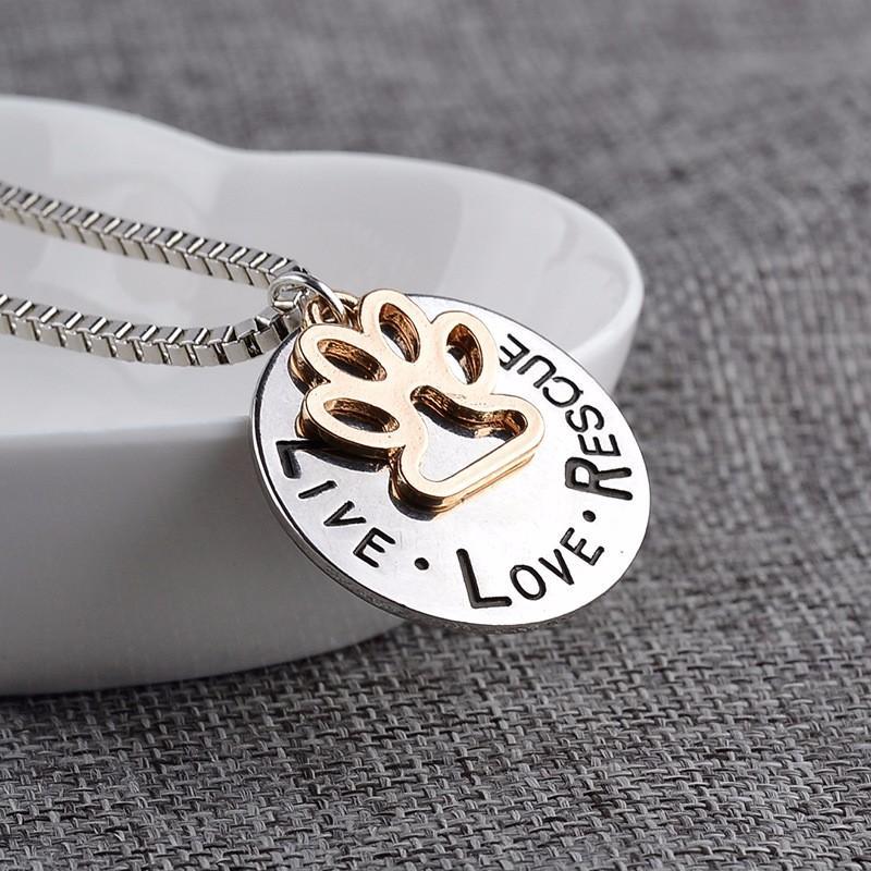 LIVE LOVE RESCUE Paw Print Silver Necklace Animal Jewelry、mySite、g9winljtr