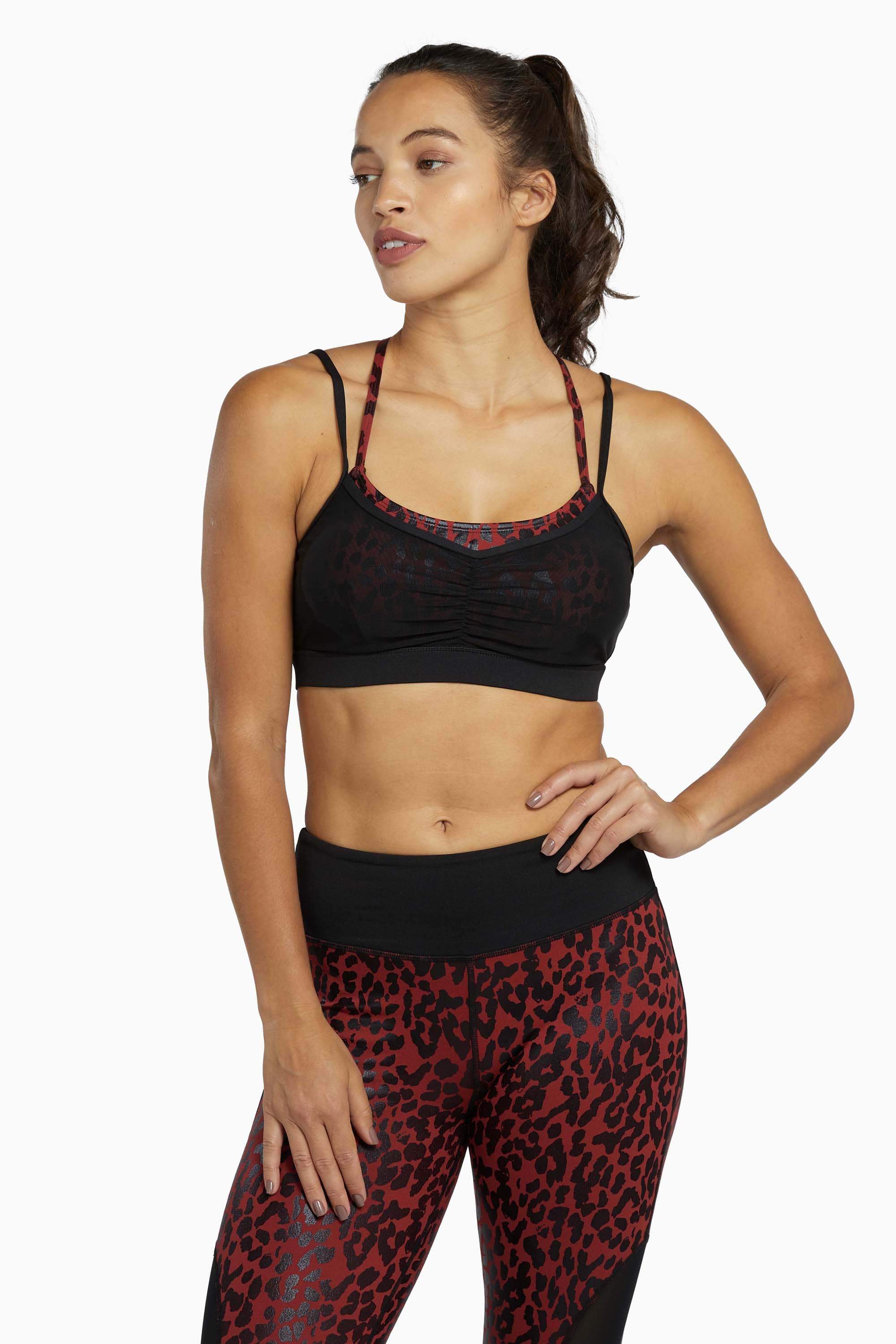 Red and Black Leopard Wet look Sport Bra、mySite、bengalsvssteelers
