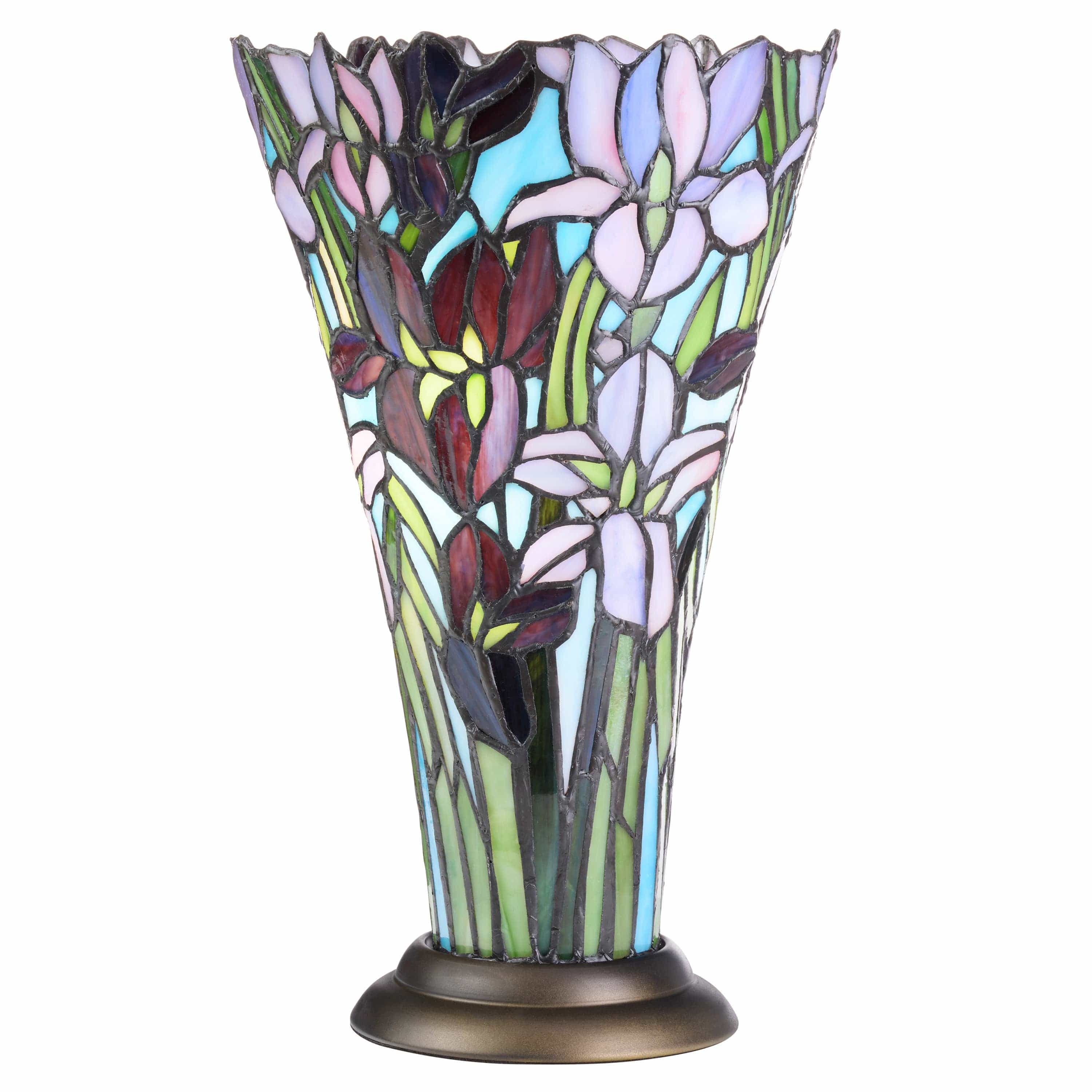 River of Goods - 13.5H Tiffany-Style Floral Vase Stained Glass Table Lamp、mySite、g9winljtr
