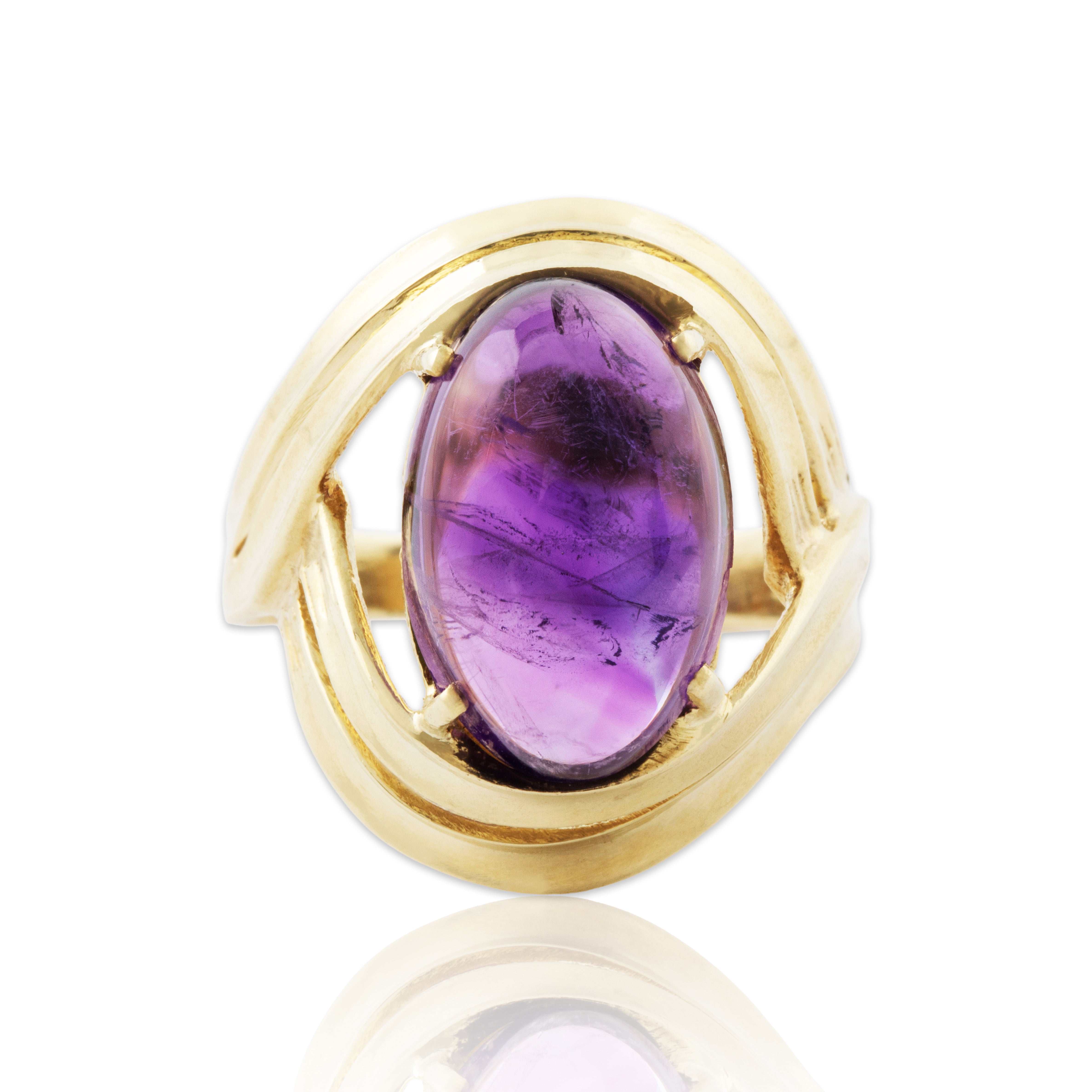 Vintage Large 14k Yellow Gold 6.5ct Amethyst Statement Ring 7.75、mySite、hinf8tx79