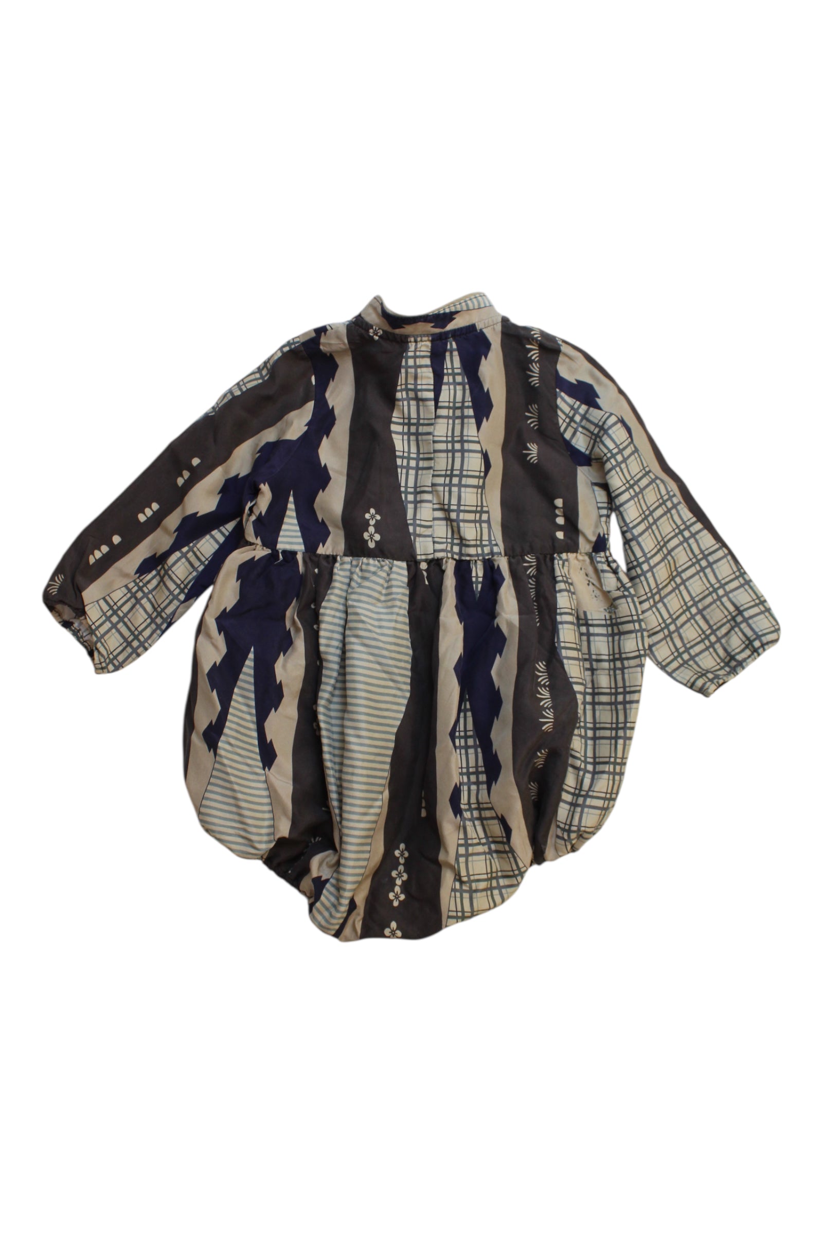 Caramel Patchwork Long Sleeve Romper - 12-18M、mySite、g9winljtr