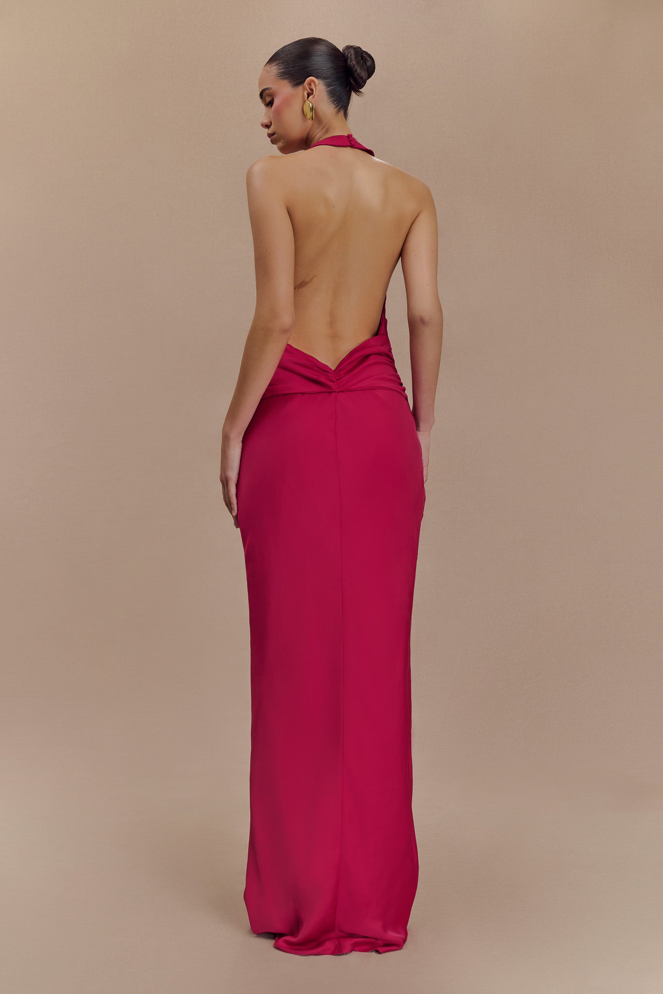 Rinna Satin Halter Maxi Dress - Pink Cherry、mySite、solidvoid