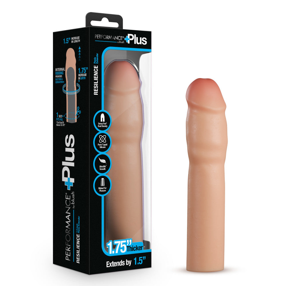 Performance Plus By Blush® | Resilience 7 Inch Realistic Penis Extender Sleeve - Dual Density - Liquid Silicone - Beige、mySite、bottomscart