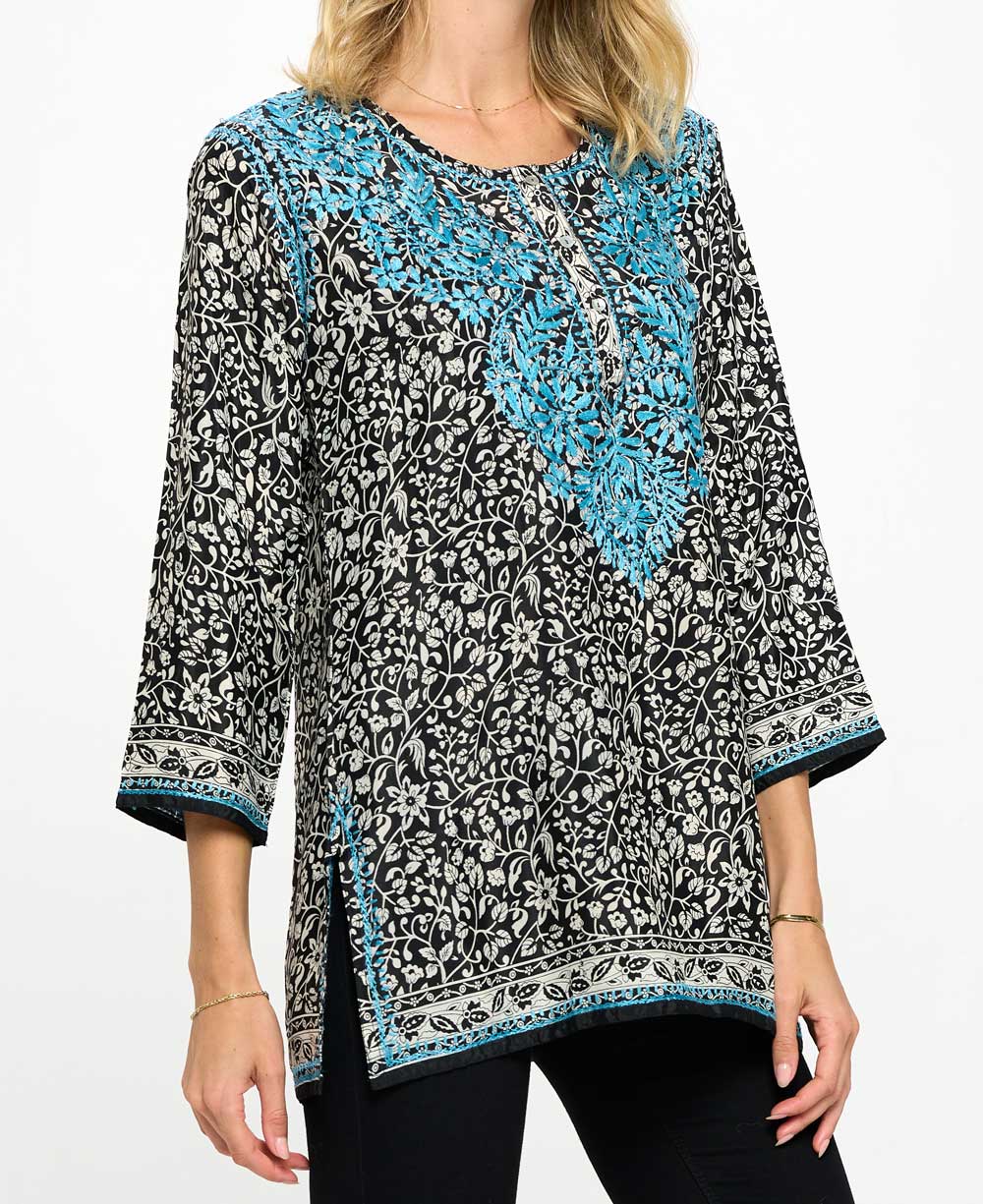 Contrast Embroidery Indian Tunic in Poly Silk、mySite、topwebapps