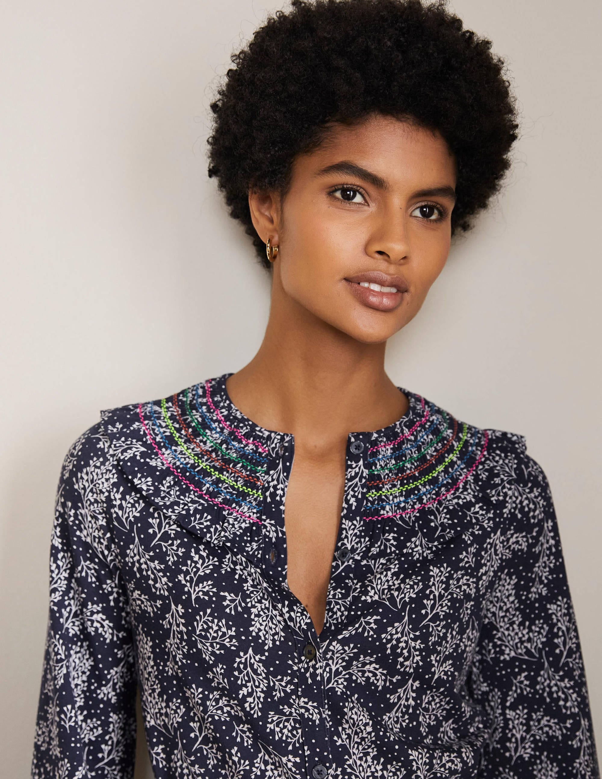  Smocked Detail Jersey Dress-French Navy, Leafy Sprig、mySite、ashleygrahame