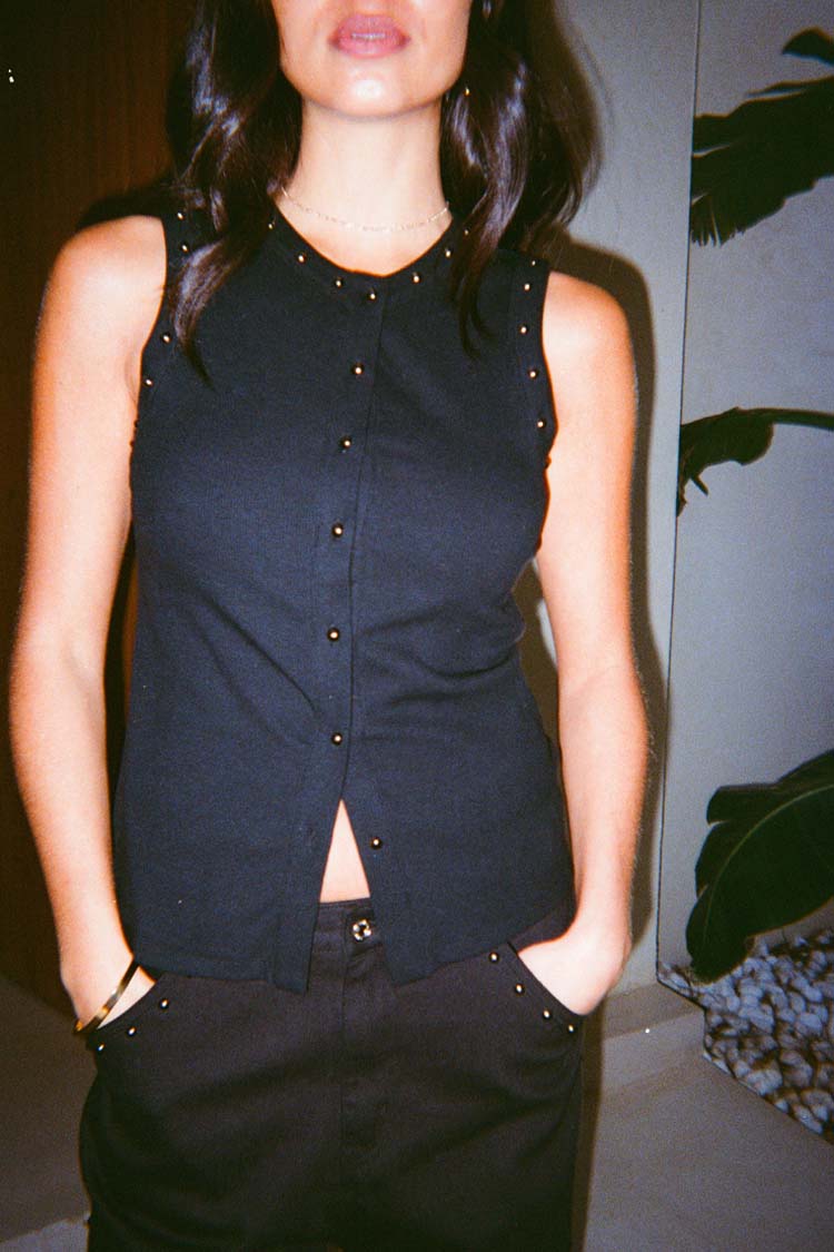 Black Studded Button Tank、mySite、solidvoid