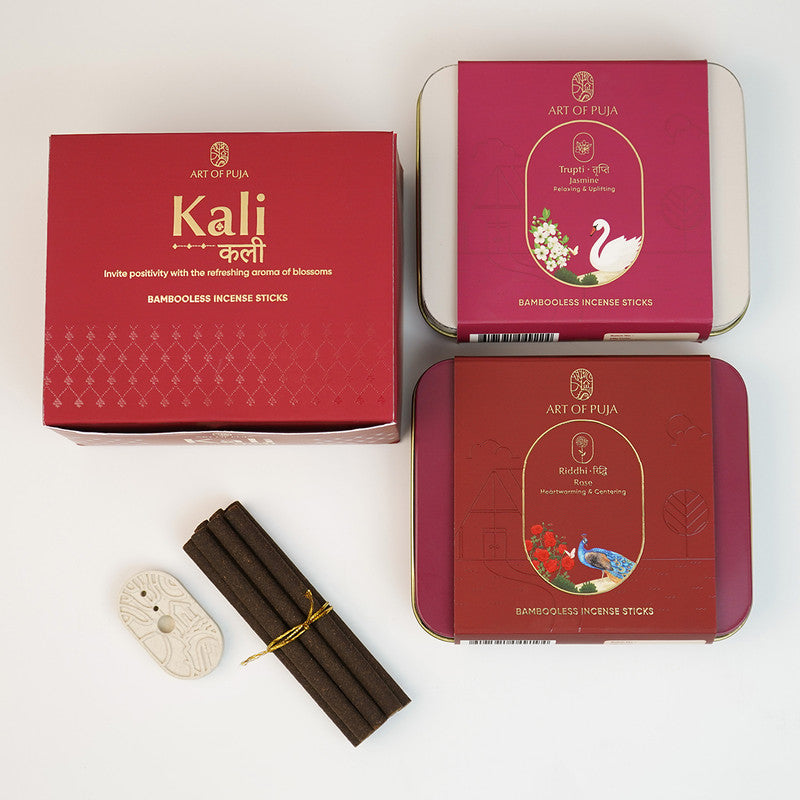 Wooden Festive Gift Box | Incense Stick & Incense Holder | Rose & Jasmine | Set of 2、mySite、camillekostekn