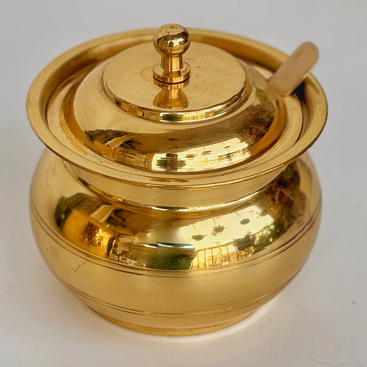 Brass Ghee Pot with Spoon | Glossy | 4 inches、mySite、camillekostekn