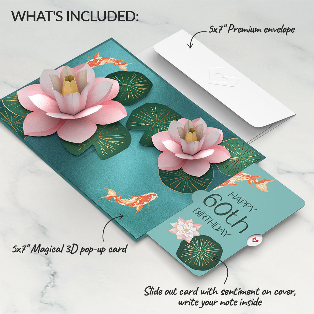 Koi Fish and Lotus 60th Birthday Pop-Up Card and Sentiment Set、mySite、solidvoid
