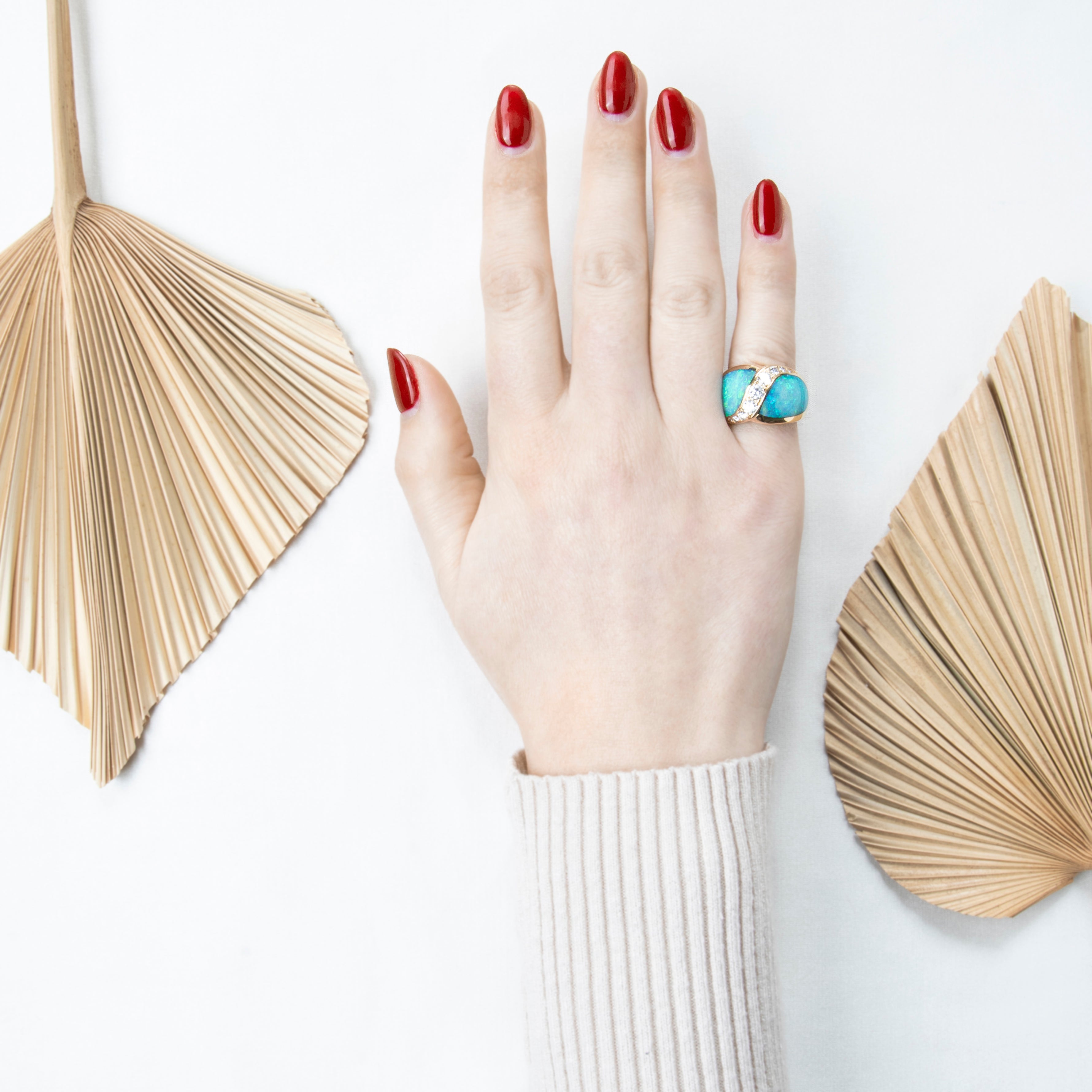 Vintage Large Kabana 14k Yellow Gold Opal .481cttw Diamond Exotic Seascape Ring、mySite、hinf8tx79