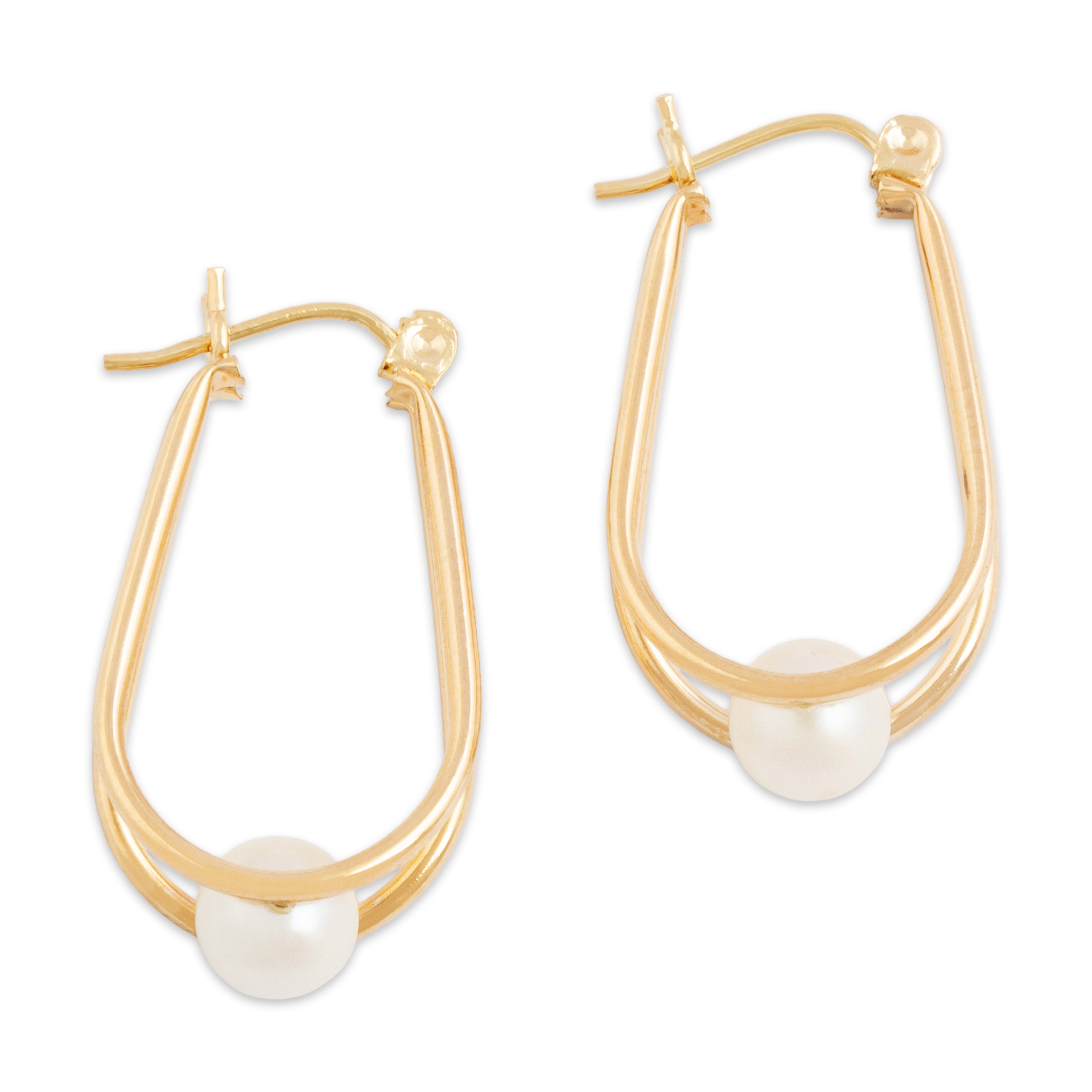 Vintage 14k Yellow Gold Pearl Swinging Loop Earrings、mySite、hinf8tx79