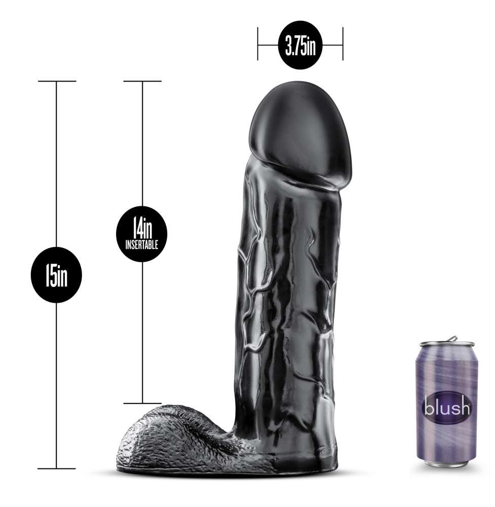 Jet By Blush® | Brutalizer Realistic Jet Black 15-Inch Long Dildo With Balls、mySite、bottomscart