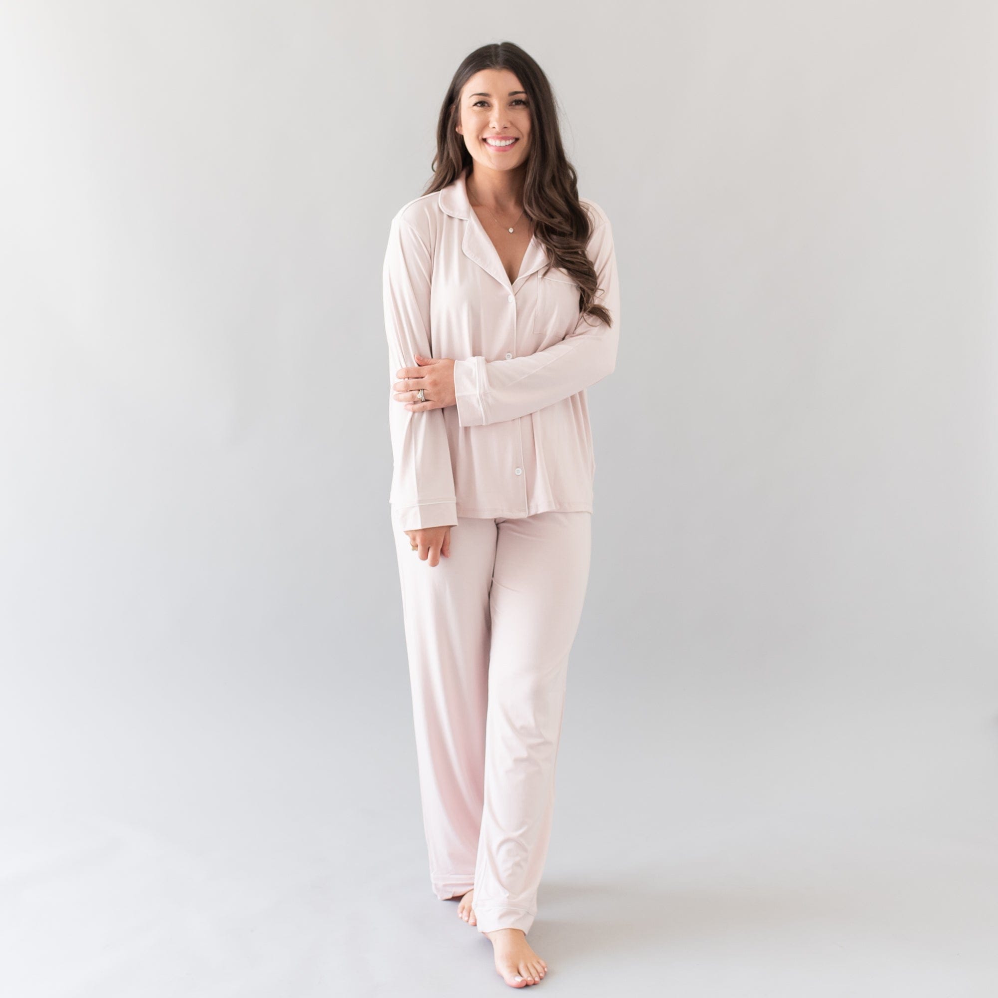  Women's Long Sleeve Pajama Set in Blush with Cloud Trim、mySite、layawaytickets