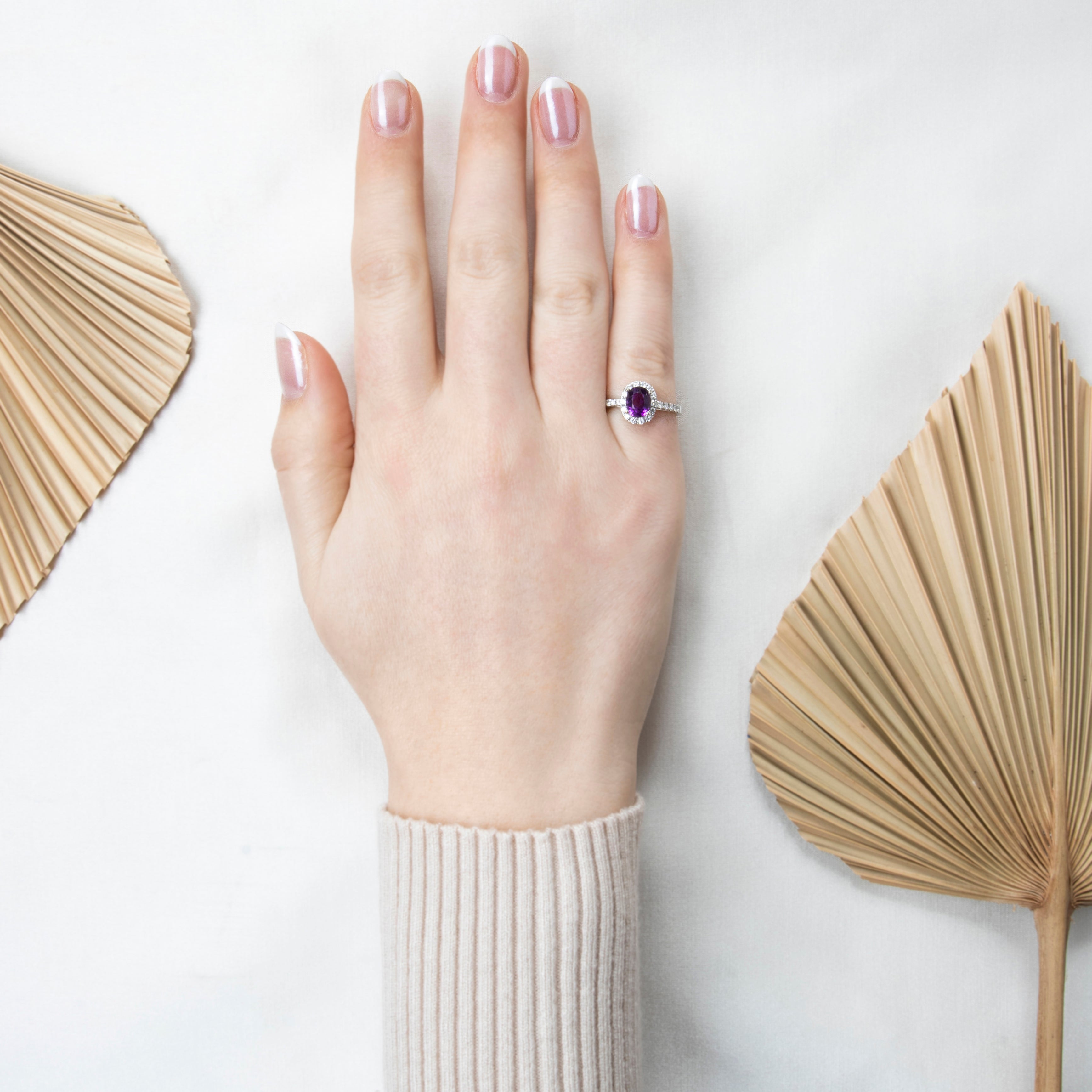 Vintage 14k White Gold Amethyst .4cttw Diamond Halo Ring 5.25、mySite、hinf8tx79