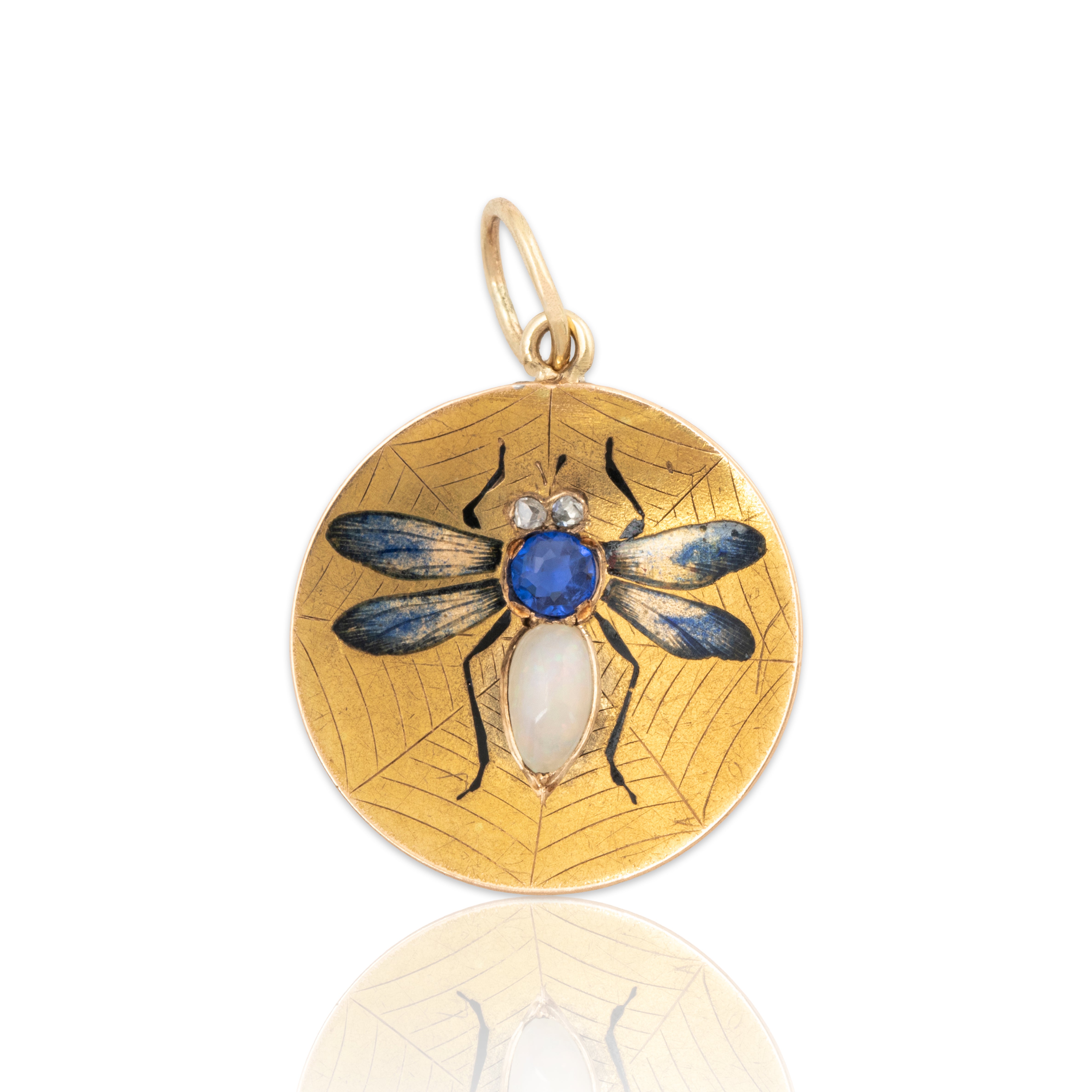 Antique 14k Yellow Gold Opal Sapphire Diamond Enamel Webbed Bug Charm Pendant、mySite、hinf8tx79