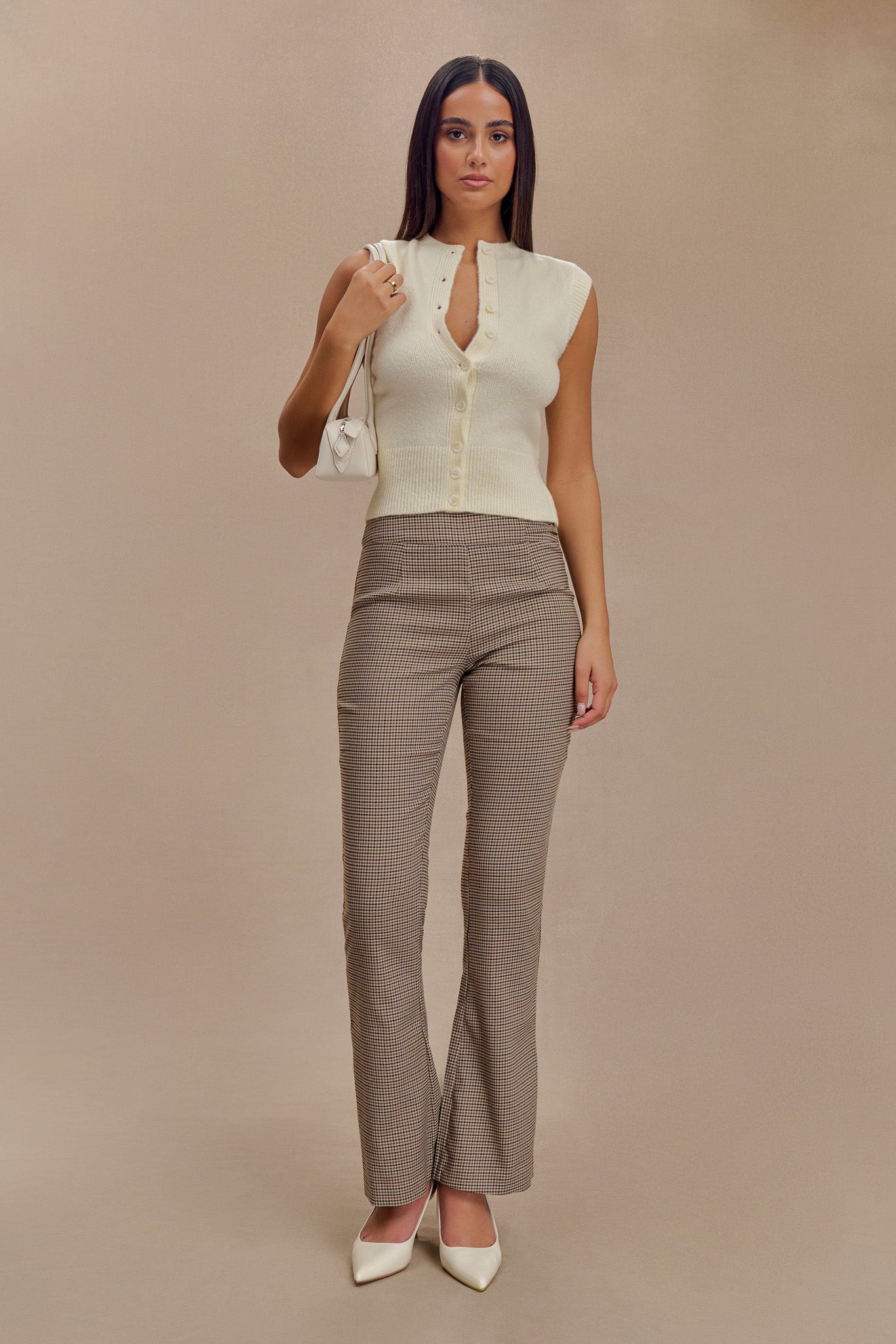 Sweeney Mid Rise Buckle Straight Leg Pant - Tan Check、mySite、solidvoid