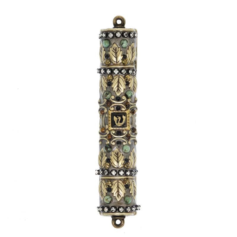 Golden Leaves Gemstones Mezuzah by Michal Golan、mySite、topwebapps