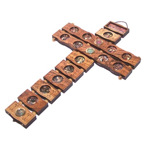  Holy Land Market Stations of the Cross etched as icons on this Olive wood Cross made by Laser technology (14 inches)、mySite、elrpsem3k
