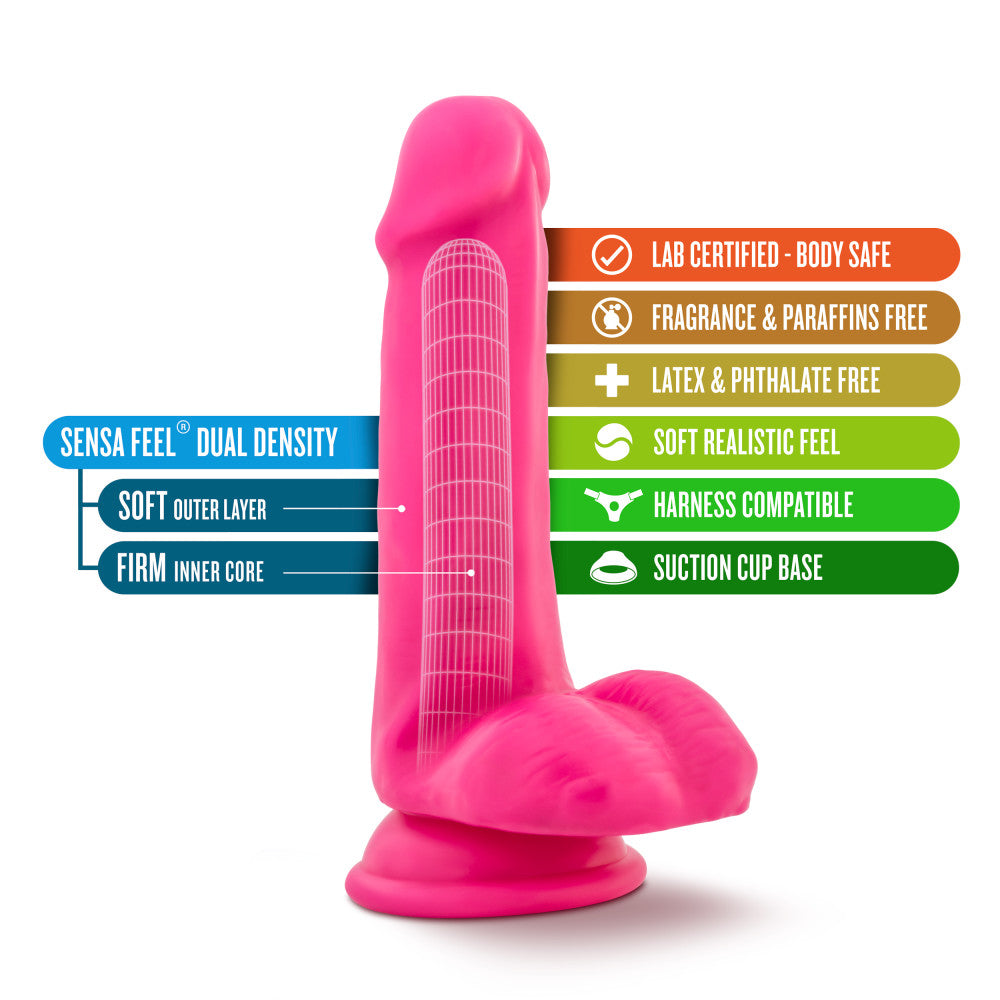 Neo By Blush® | Realistic Neon Pink 6-Inch Long Dildo With Balls & Suction Cup Base、mySite、bottomscart