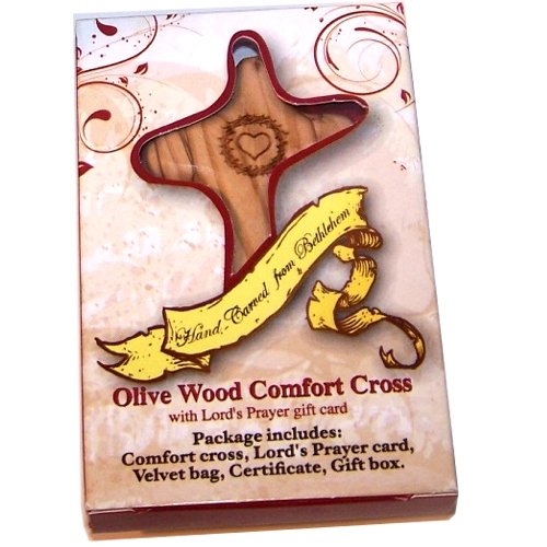  No Greater Love Olive Wood Comforting Cross Engraved with Crown of Thorns and Heart of Our Lord Package. Comes with Gift Box,Velvet Bag & Lord's Prayer Card - 2.75 Cross、mySite、elrpsem3k