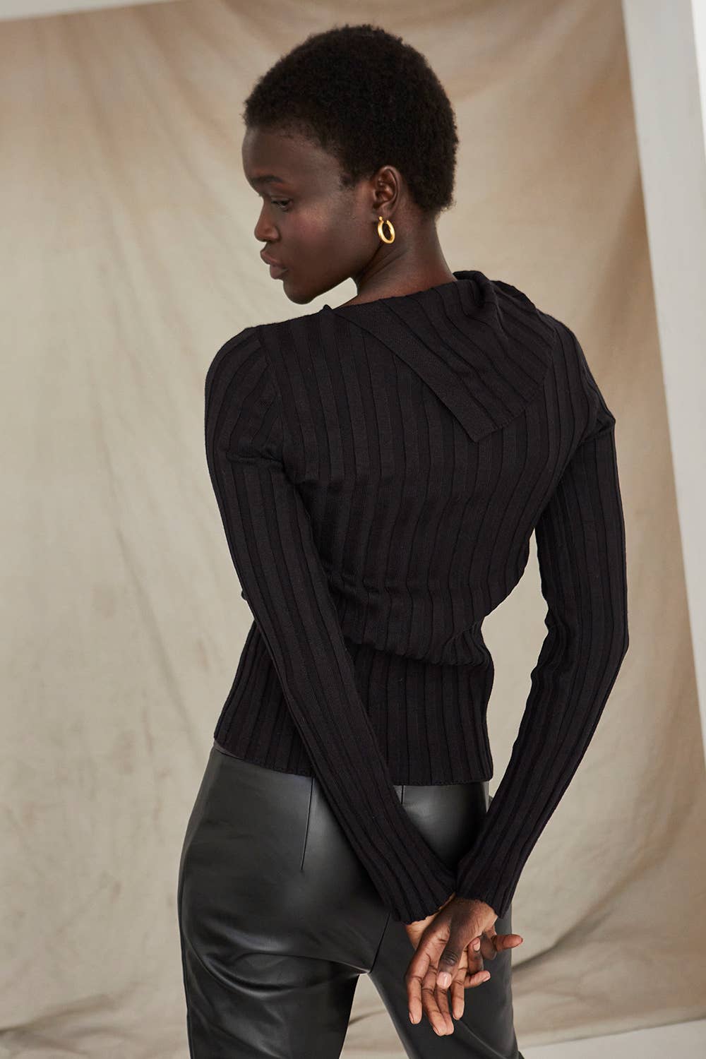 Raven Neck Flap Ribbed Sweater Top、mySite、dreamappss