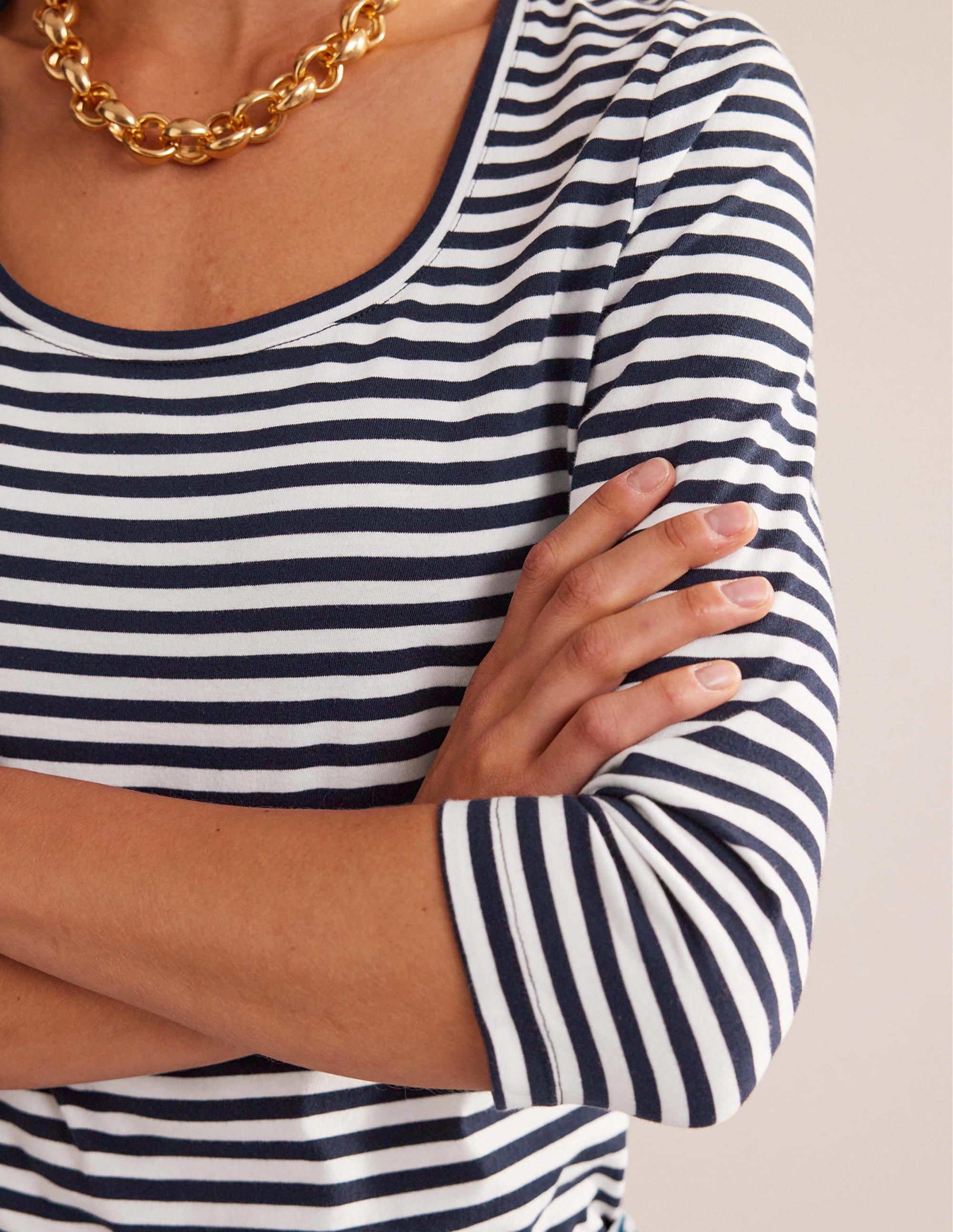  3/4 Sleeve Scoop Neck Top-Ivory, Navy、mySite、ashleygrahame