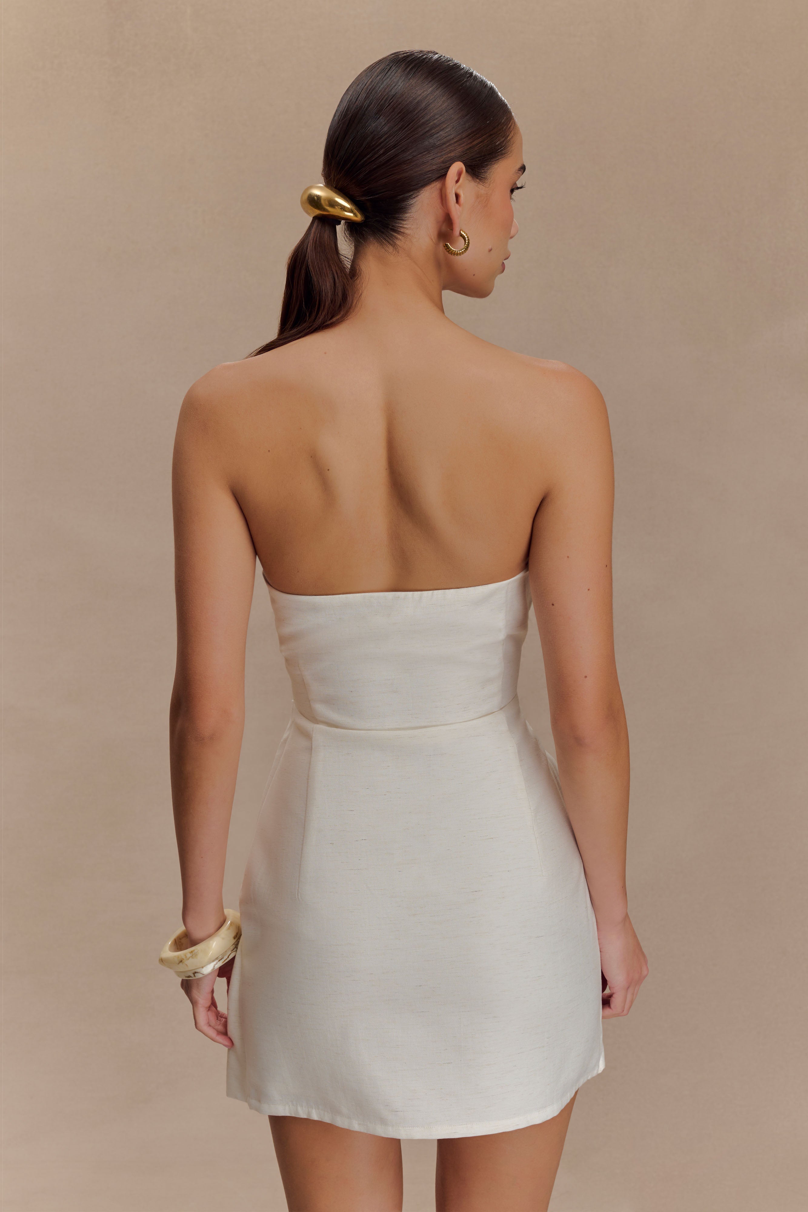 Steph Strapless Linen Mini Dress - White、mySite、solidvoid