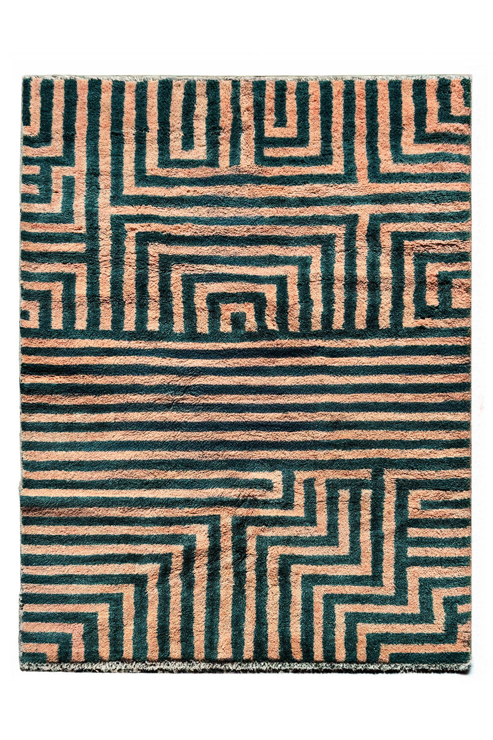 Green and Peach Maze Moroccan Hand Knotted Wool Shag Rug 5x8、mySite、gigharbornorthrealestate