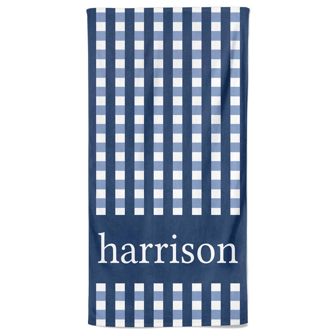  Navy Seersucker Personalized Kids Beach Towel、mySite、layawaytickets