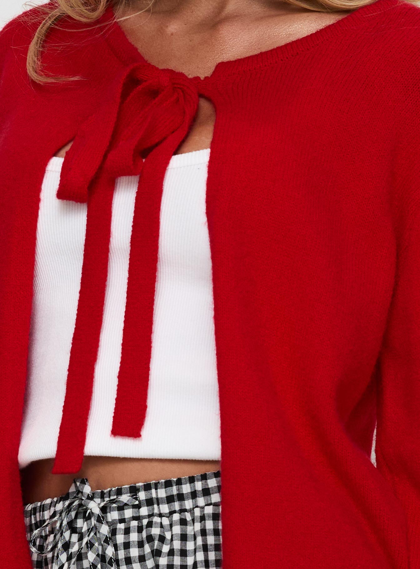 Norine Tie Up Knit Sweater Red、mySite、solidvoid