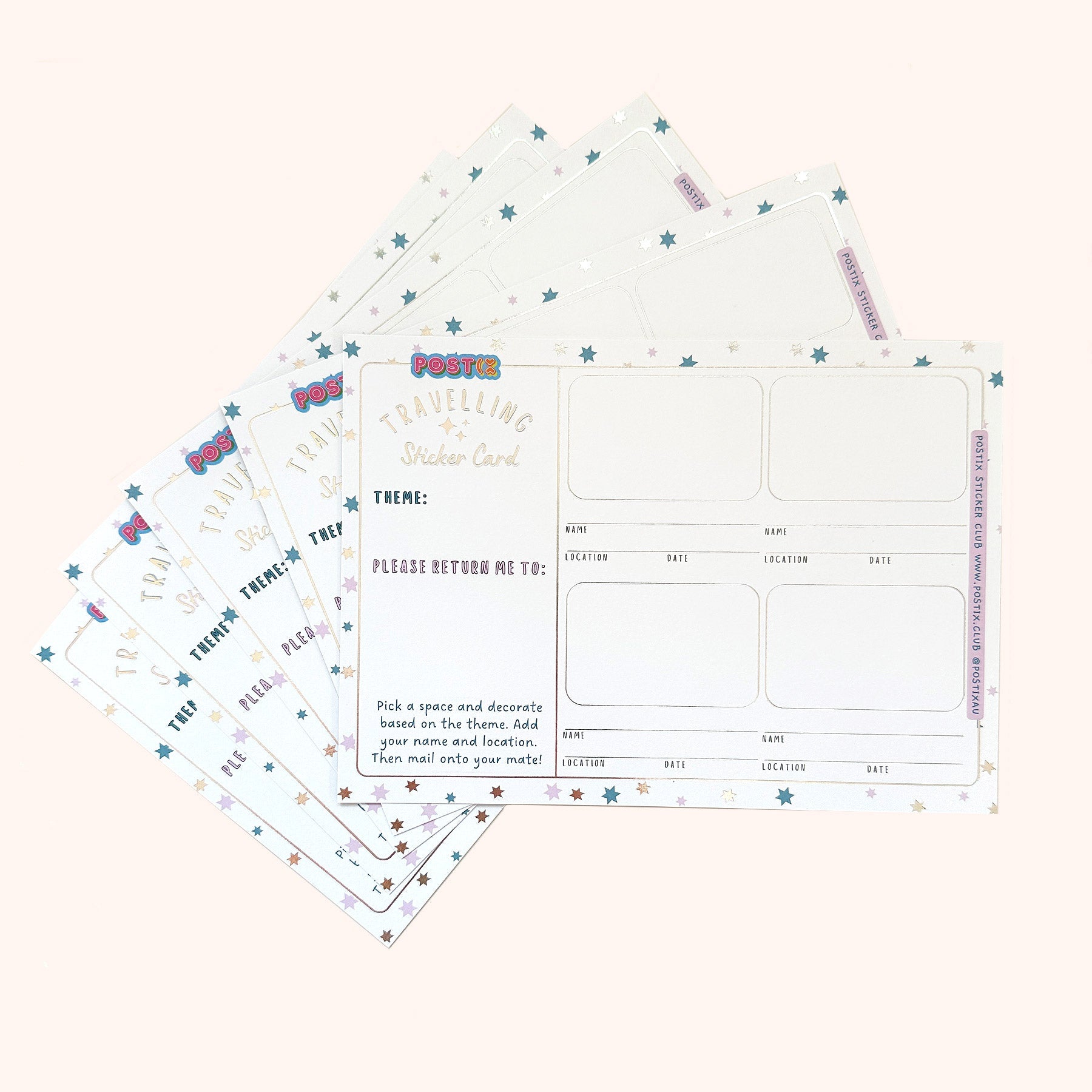  Pastel Jacaranda, Teal & Silver Traveling Sticker Card 5 Pack、mySite、ghnorth