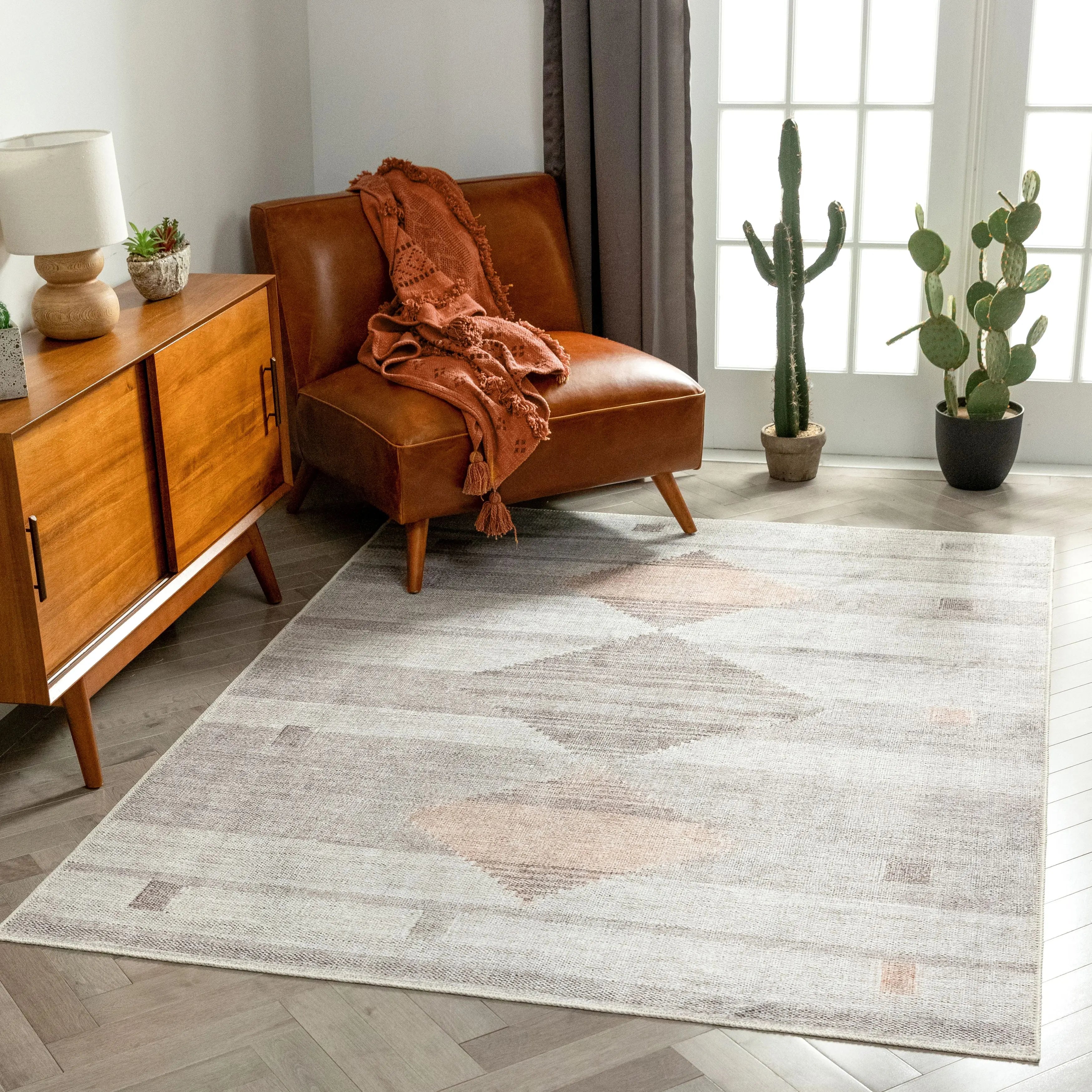 Argonne Machine Washable Vintage Southwestern Diamond Pattern Grey Flat-Weave Distressed Rug、mySite、gigharbornorthrealestate