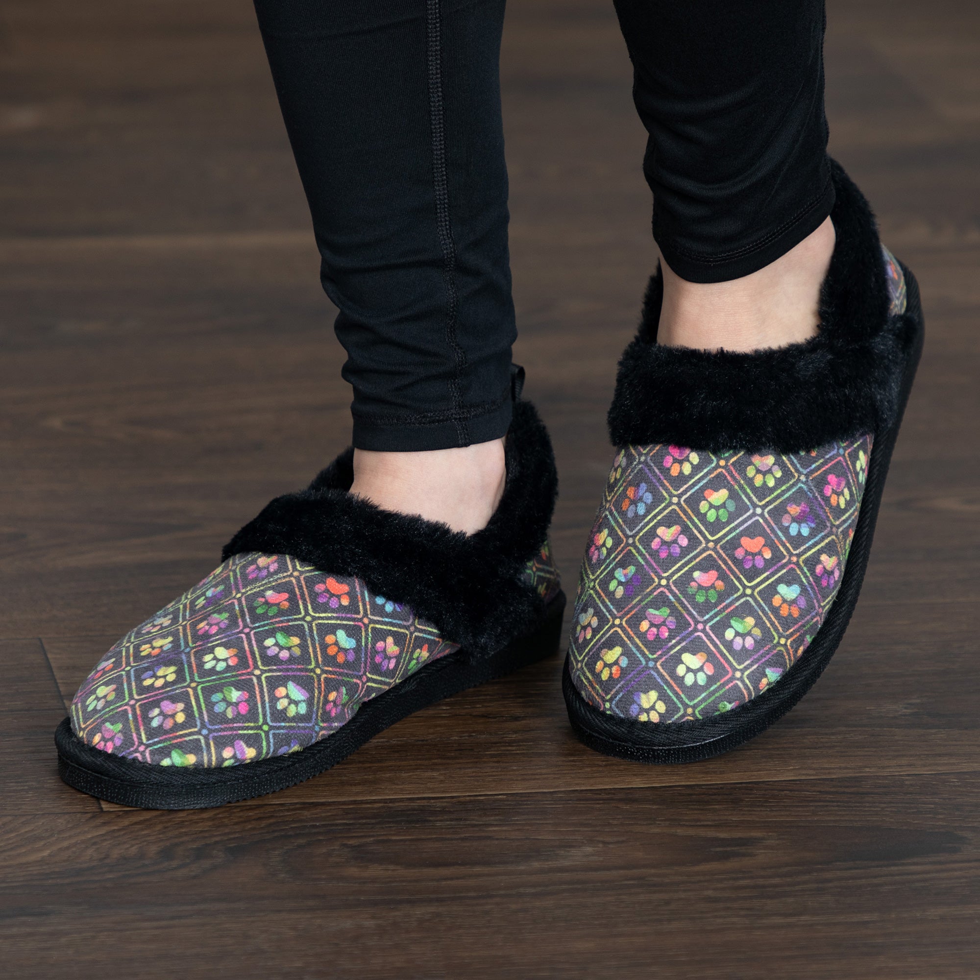 Paw Print Faux Fur Lined Indoor/Outdoor Slippers、mySite、camillekostekn