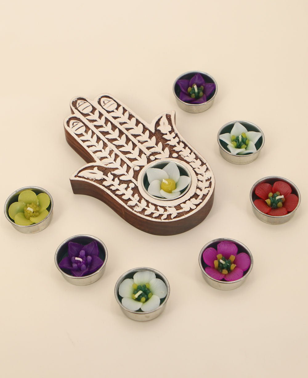 Hamsa Tea light Holder With 8 Floral Tea lights、mySite、topwebapps