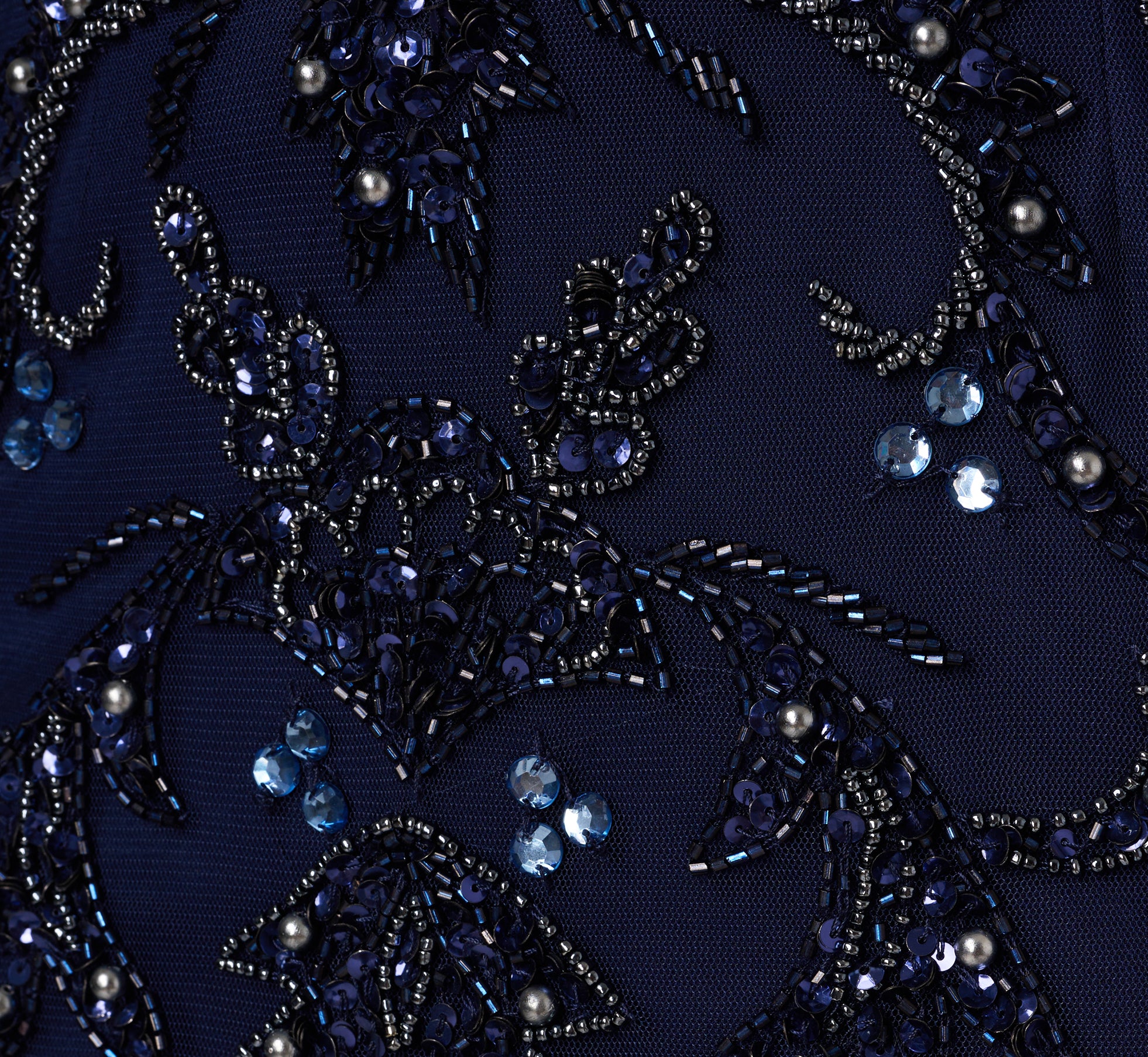 Beaded Mermaid Gown With Sheer Petal Sleeves In Light Navy、mySite、solidvoid