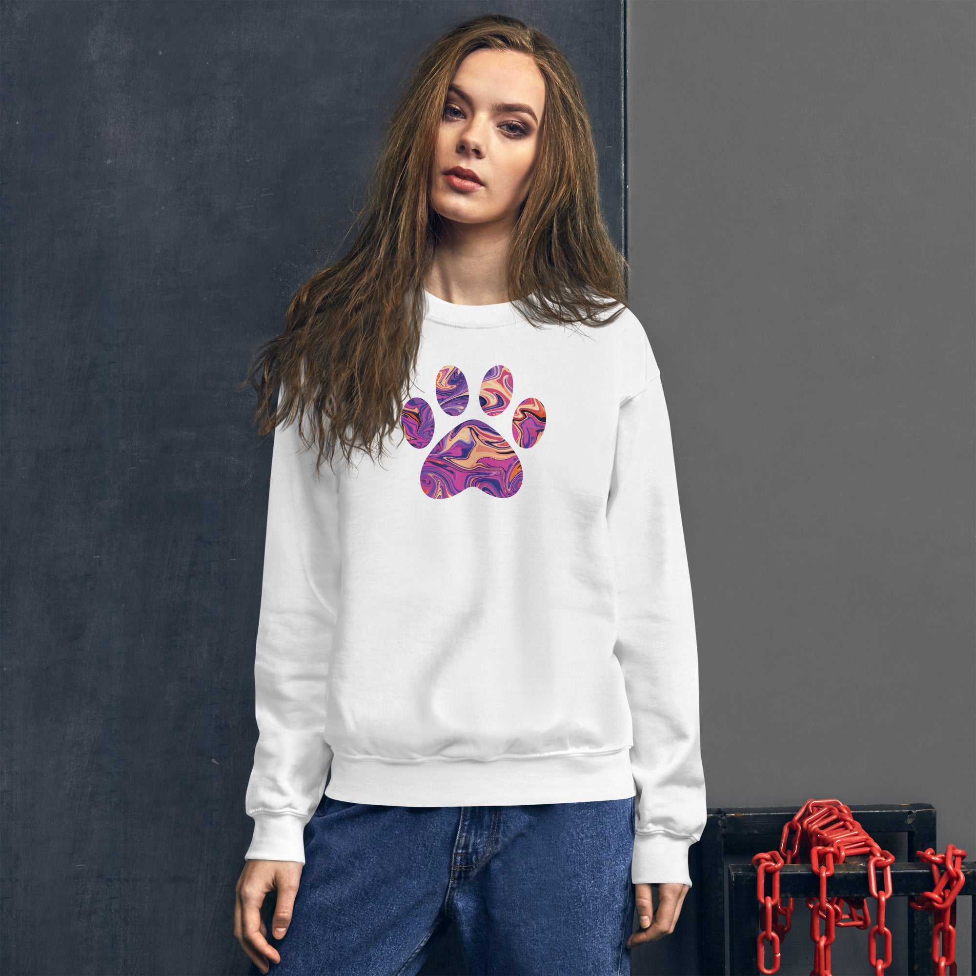 Purple Swirl Marbled Paw Crewneck Sweatshirt、mySite、camillekostekn