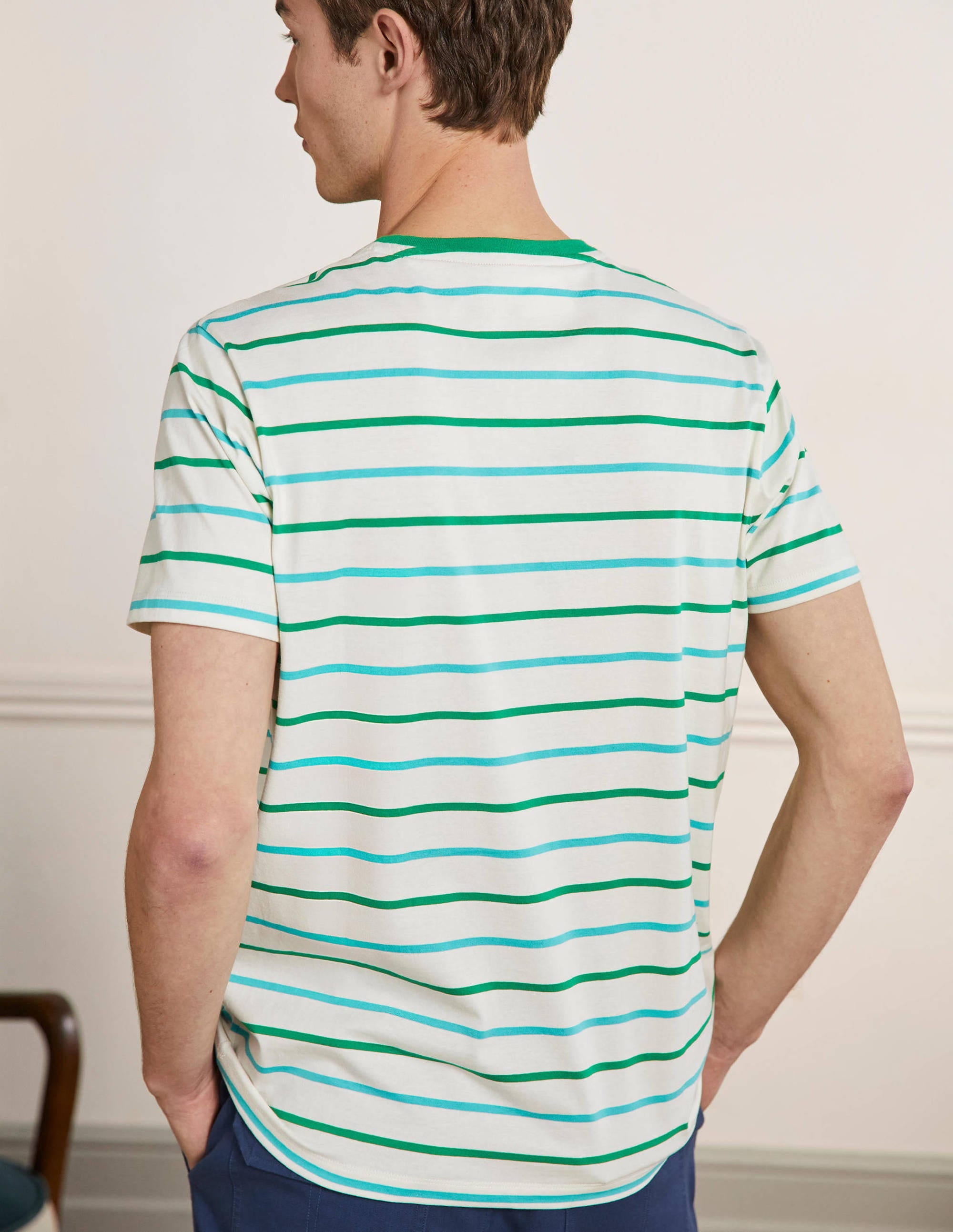  Classic Cotton T-shirt-Emerald Green/Ivory Stripe、mySite、ashleygrahame