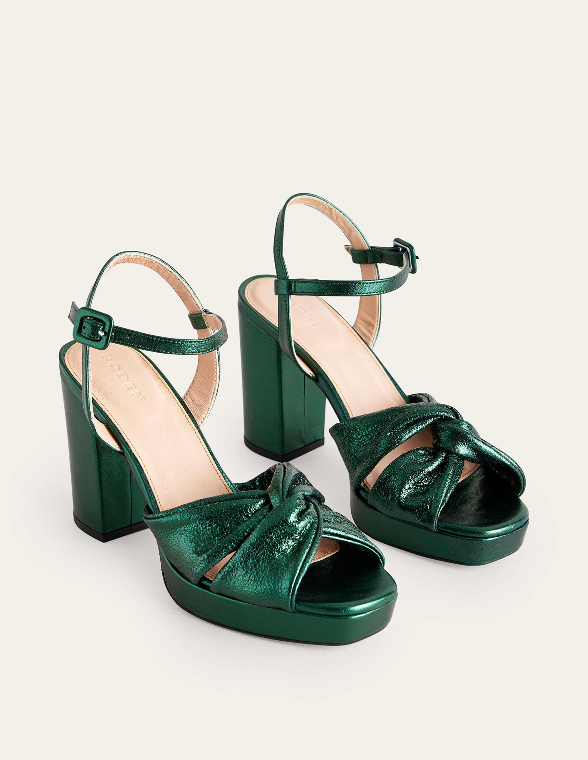  Twist Front Platform Sandals-Winter Green Metallic Leather、mySite、ashleygrahame