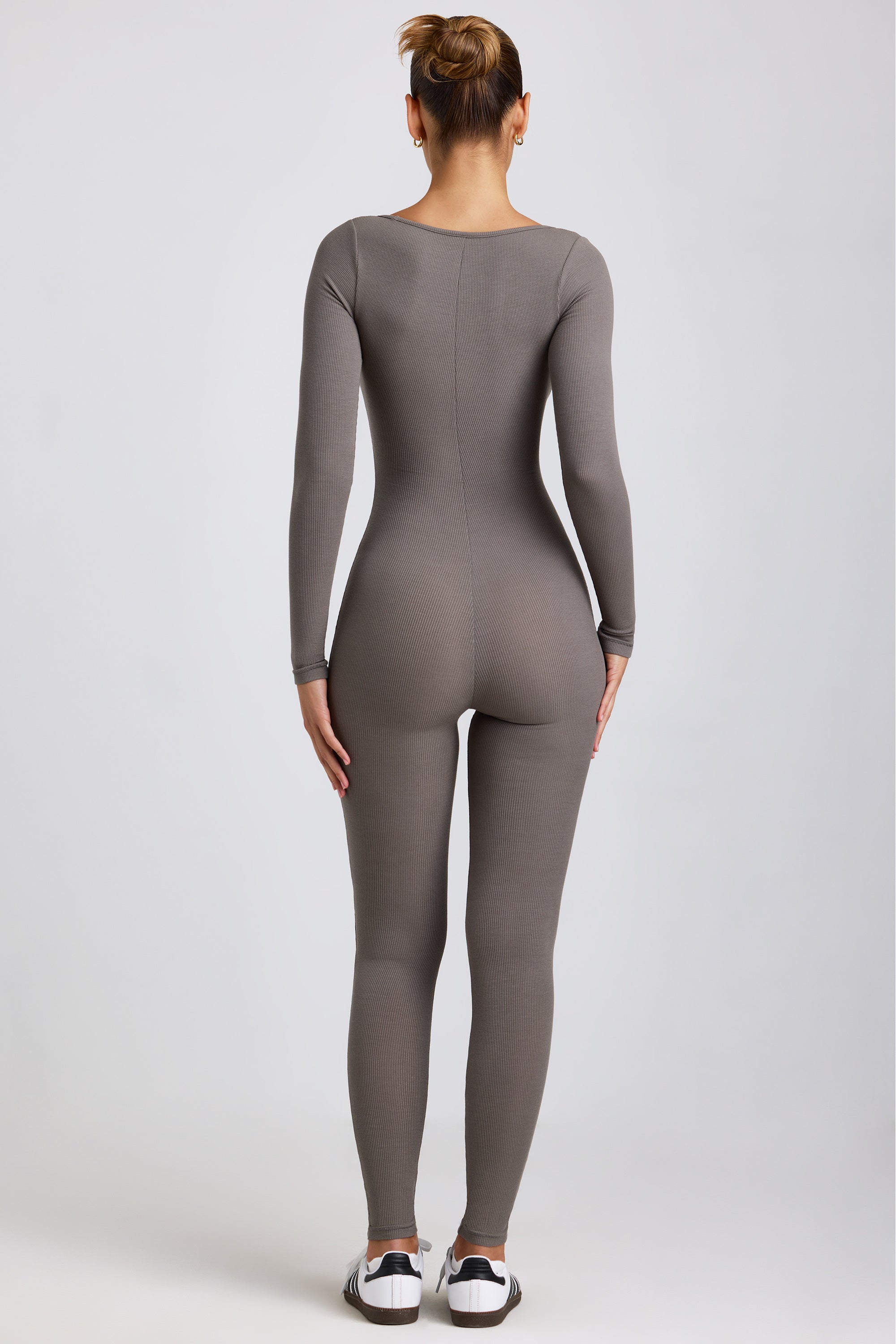Ribbed Modal Long Sleeve Jumpsuit in Grey、mySite、solidvoid