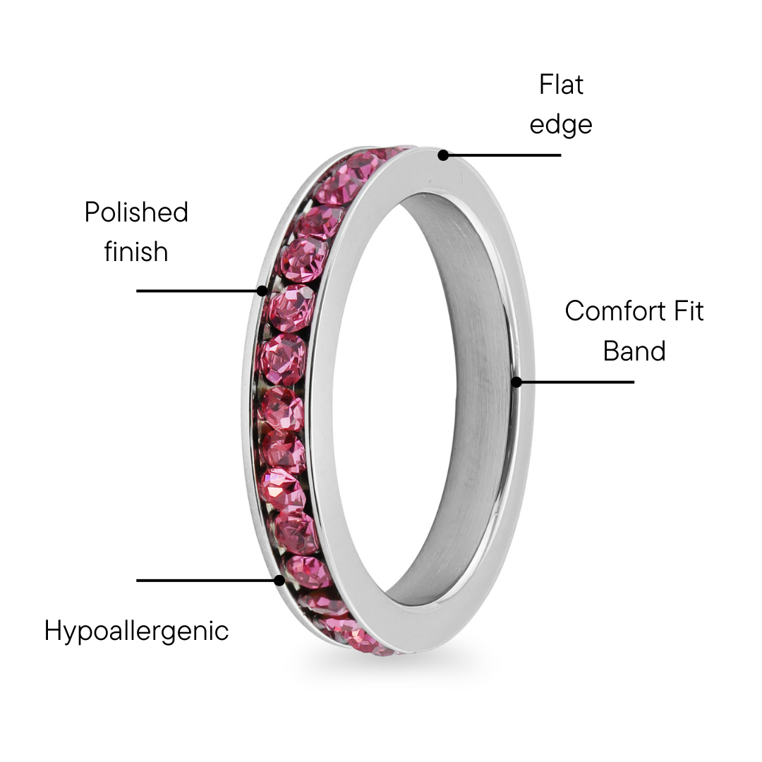 Pink CZ Center Highly Polished Stainless Steel Flat Ring / ZRJ9002、mySite、dreamappss