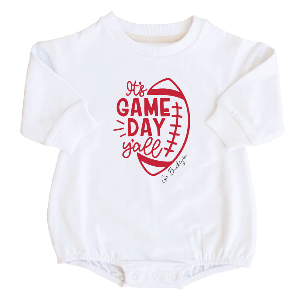  The Ohio State University | Footballs & Bows Graphic Sweatshirt Bubble Romper、mySite、layawaytickets