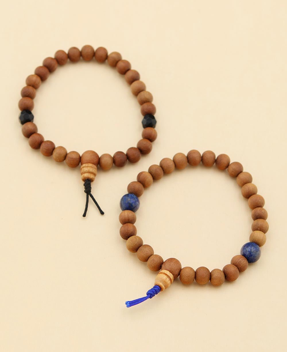Sandalwood Stretch Wrist Mala with Stone Counters, 27 Beads、mySite、topwebapps