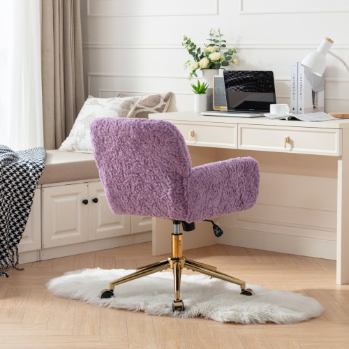 A&A Furniture Office Chair,Artificial rabbit hair Home Office Chair with Golden Metal Base,Adjustable Desk Chair Swivel Office Chair,Vanity Chair(Orange)、、casual