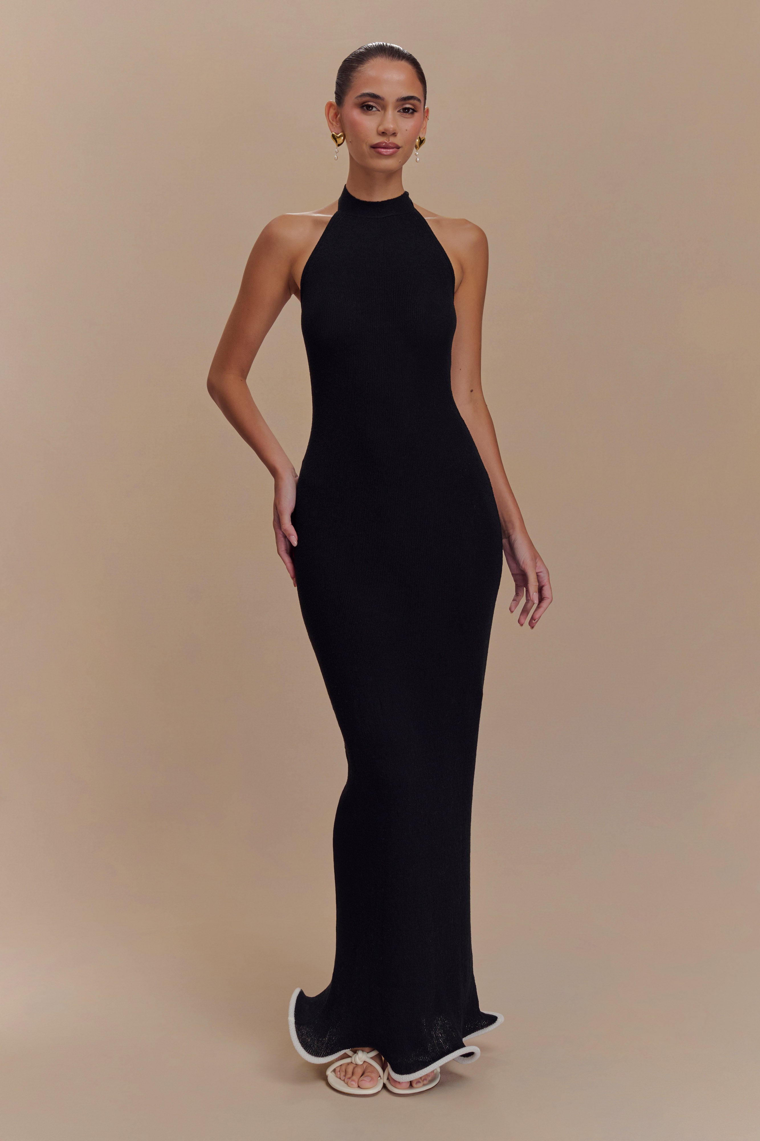 Melodie Halter Knit Maxi Dress - Black/White、mySite、solidvoid