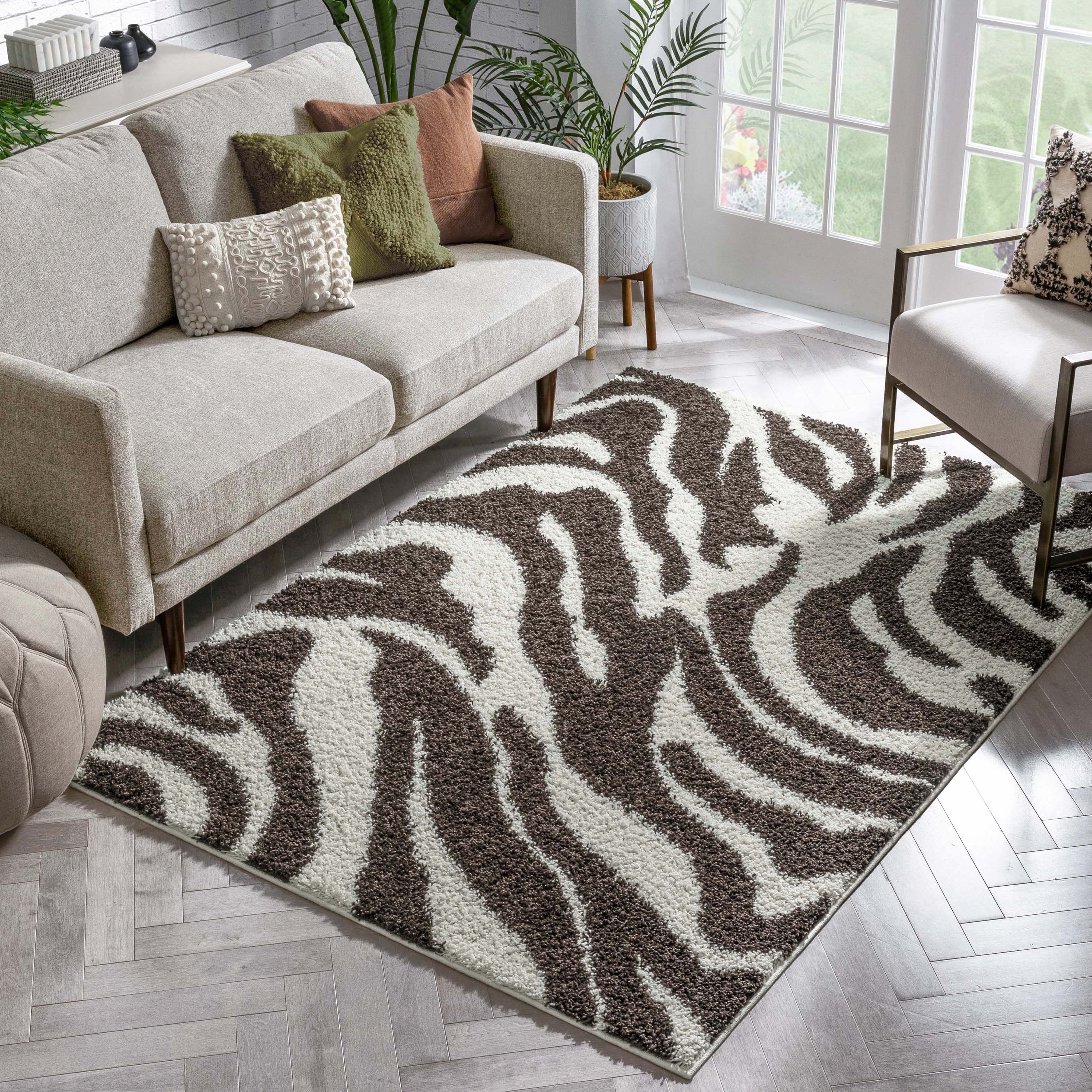Safari Zebra Brown Contemporary Shag Rug、mySite、gigharbornorthrealestate