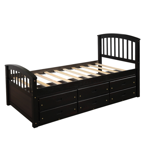 Orisfur. Twin Size Platform Storage Bed Solid Wood Bed with 6 Drawers、、casual