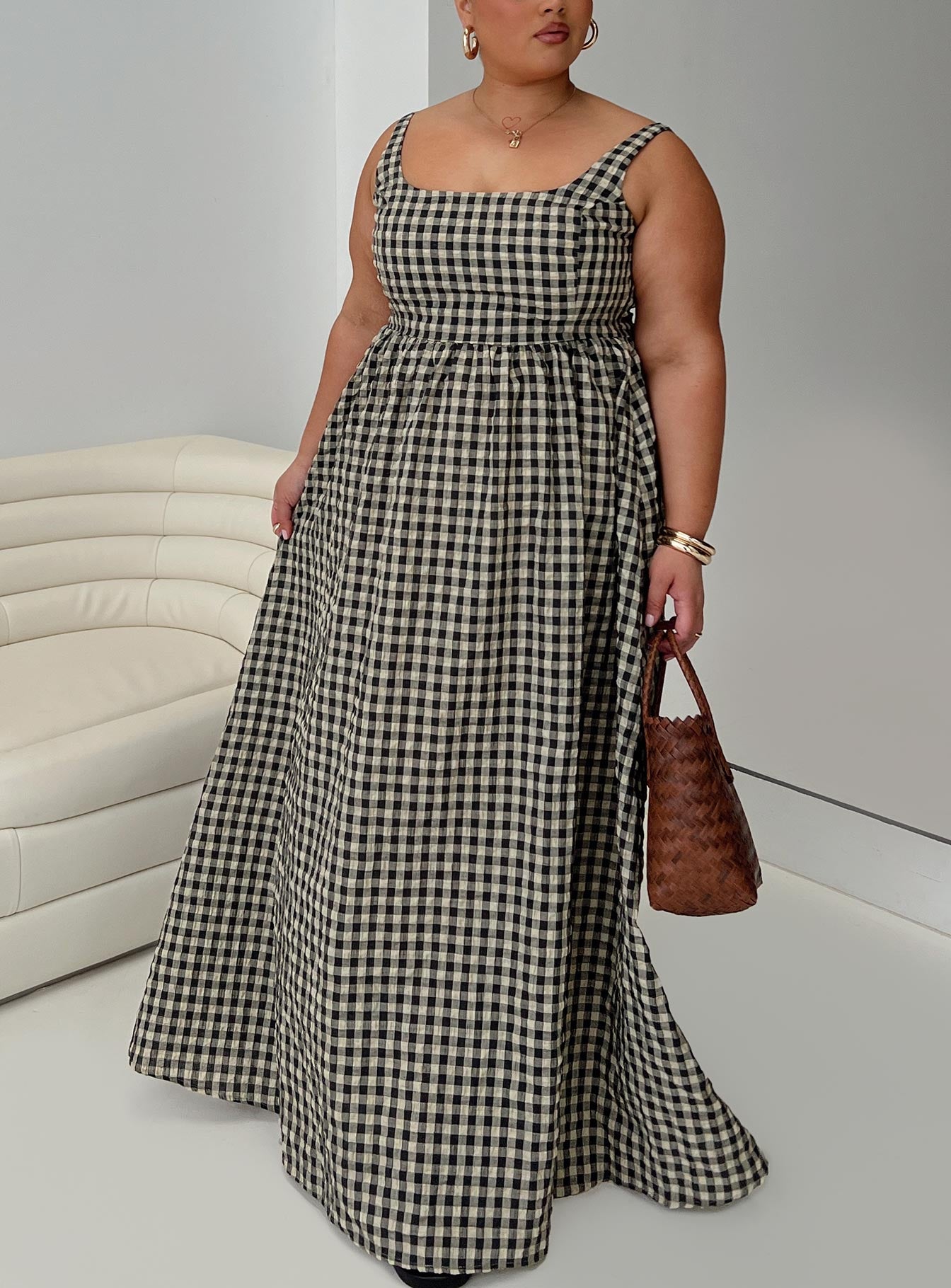 Cartmel Check Maxi Dress Black / Cream Curve、mySite、solidvoid