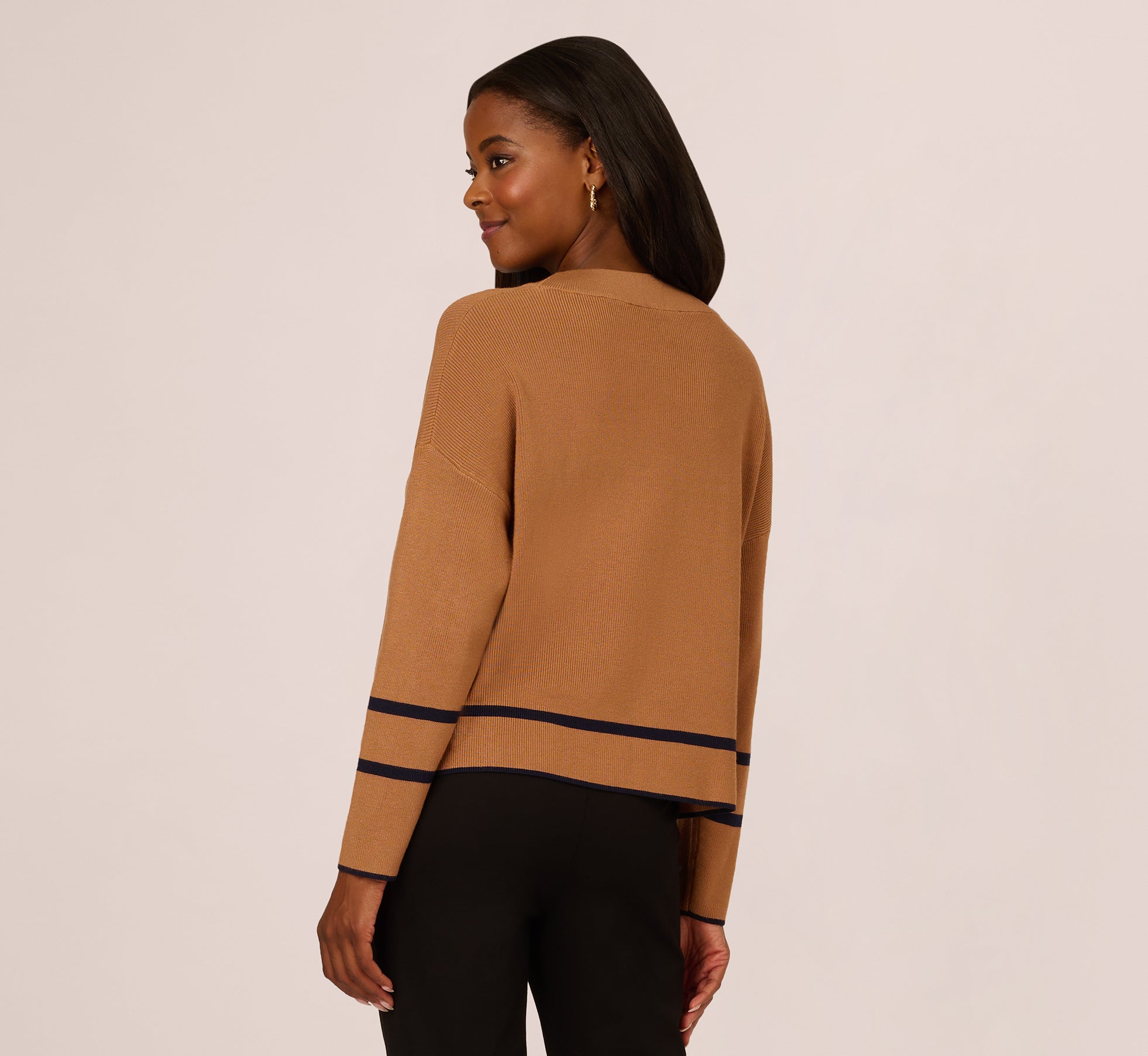 Crew Neck Pullover Sweater With Tipped Details In Camel Bluemoon、mySite、solidvoid