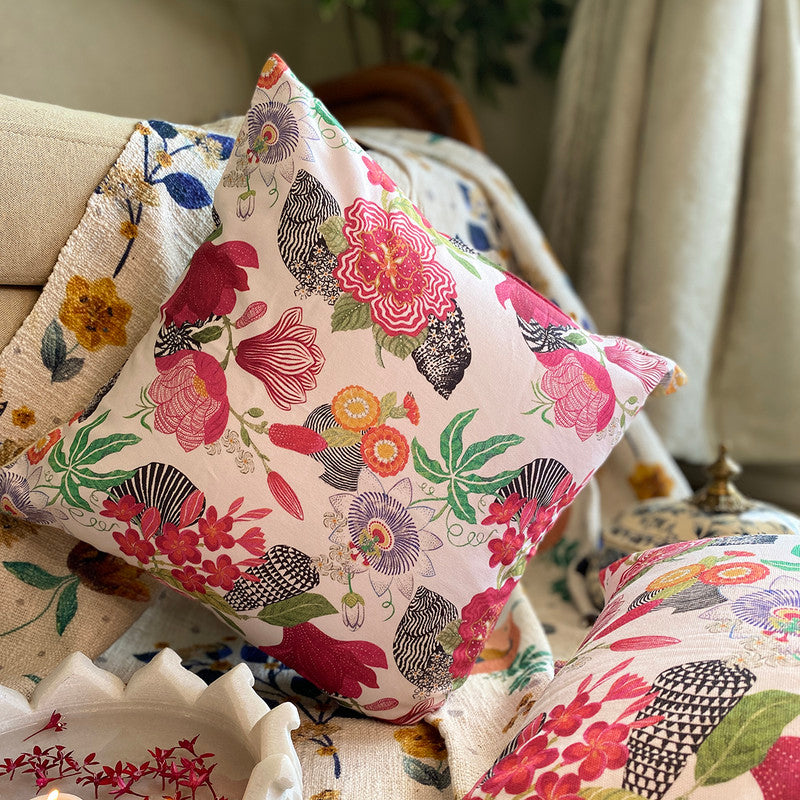 Cotton Printed Cushion Cover | Pink | 40 x 40 cm | Set of 2、mySite、camillekostekn